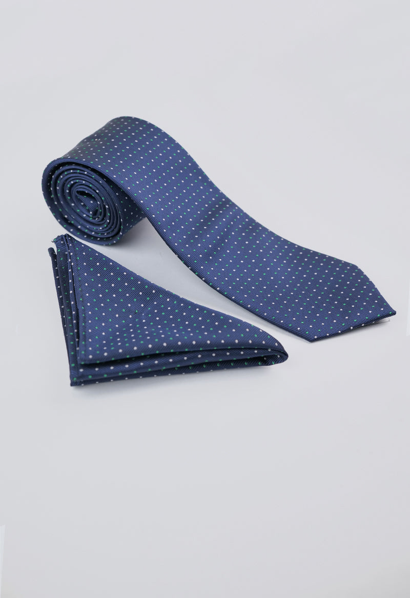 Navy Emerald Pin-Dot Necktie and Pocket Square Set