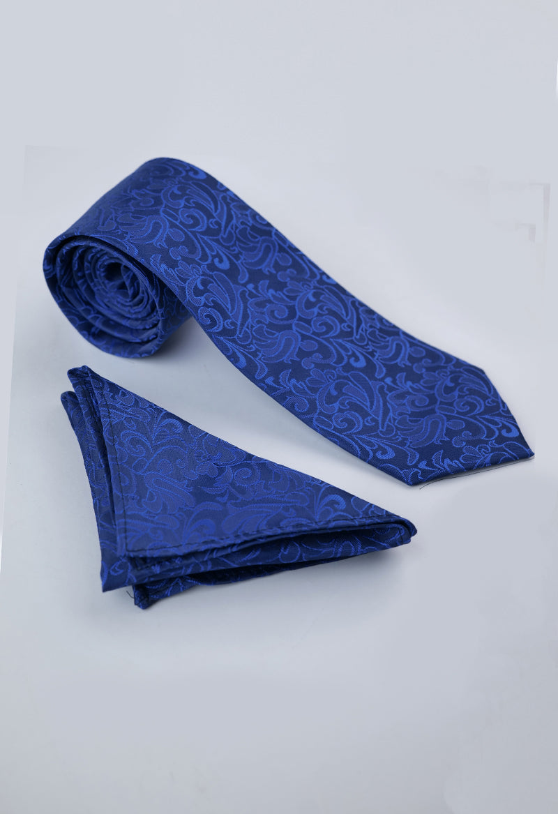 Royal Blue Paisley Necktie & Pocket Square Set