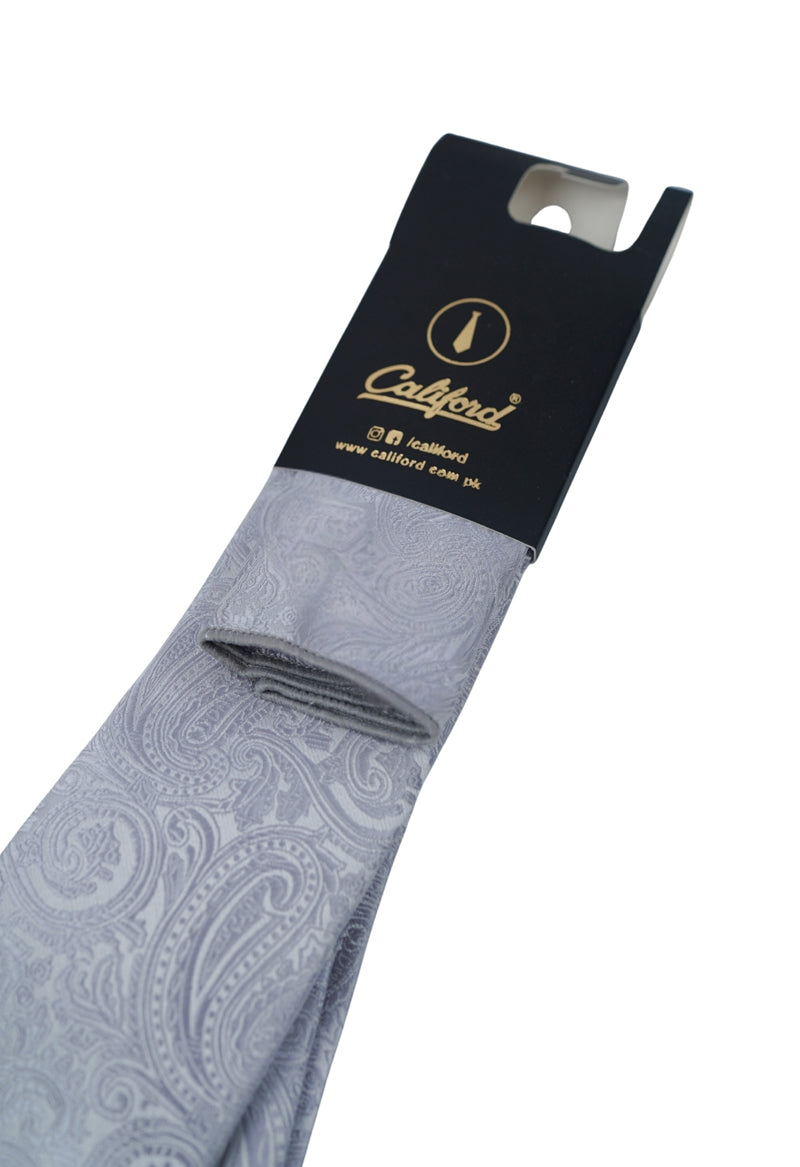 Silver-Grey Paisley Necktie & Pocket Square Set