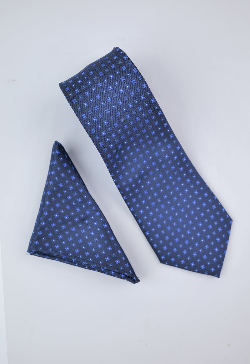Midnight Blue Micro-Motif Necktie & Pocket Square Set