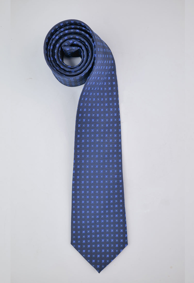 Midnight Blue Micro-Motif Necktie & Pocket Square Set