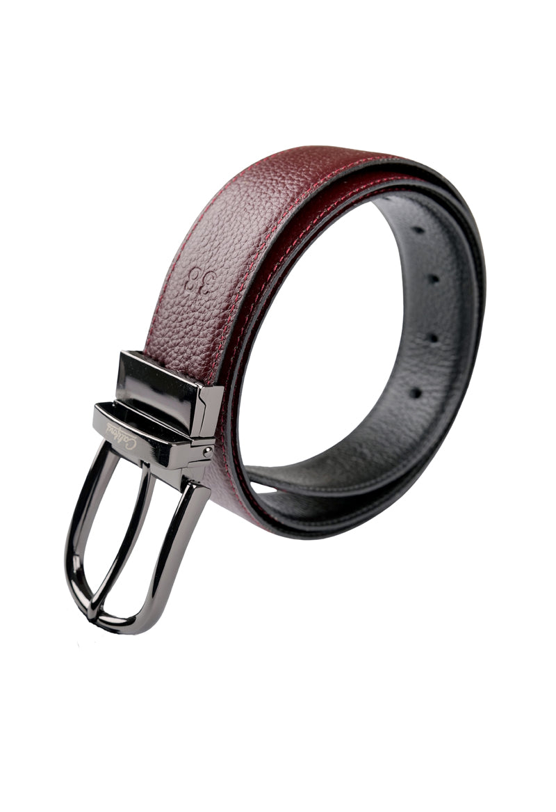 Reversible Smooth Leather Belt / Burgundy