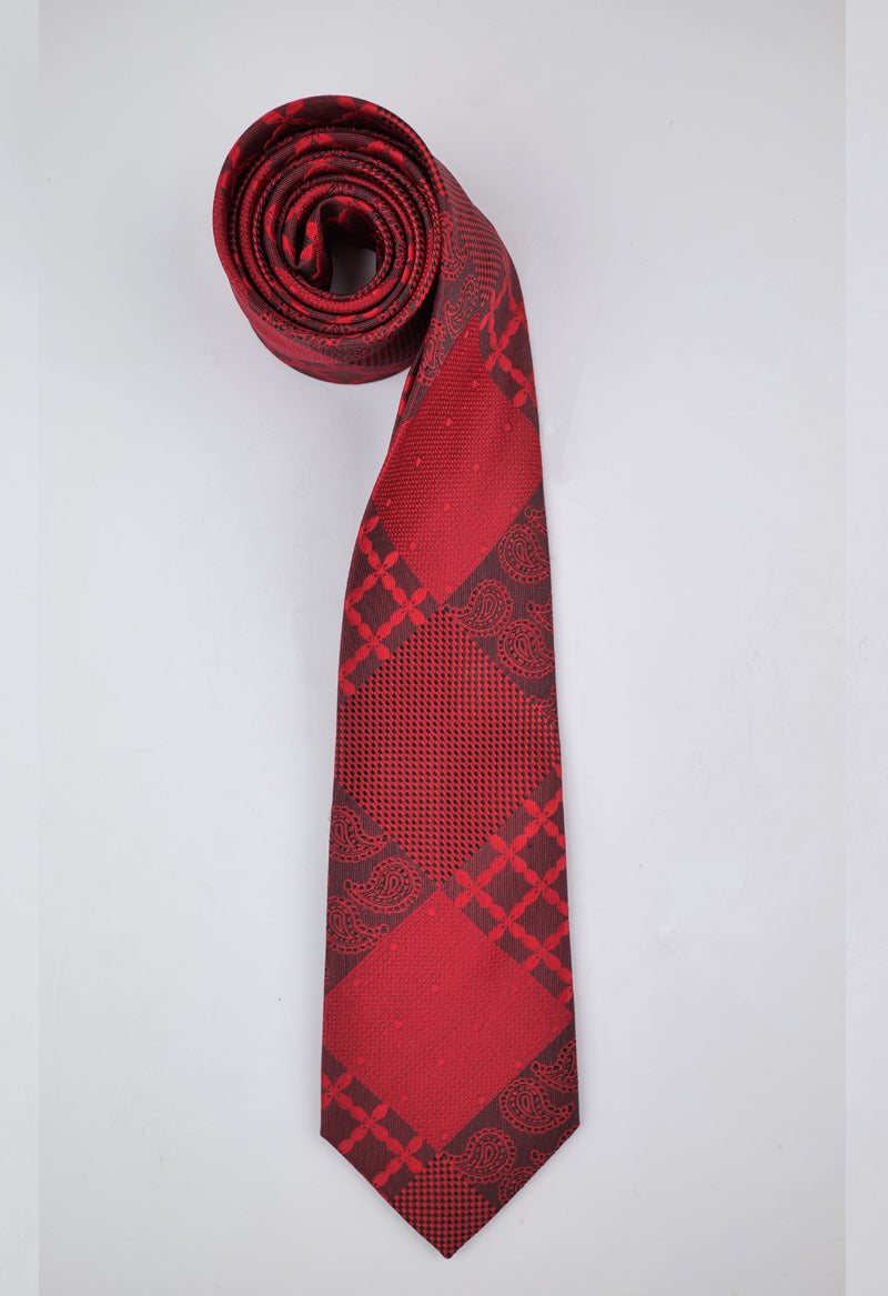 Crimson Patchwork Paisley Necktie & Pocket Square Set