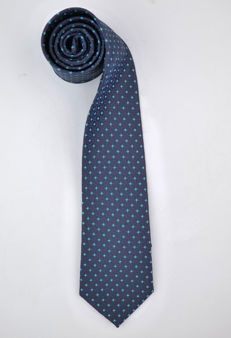 Navy Turquoise Medallion Necktie & Pocket Square Set