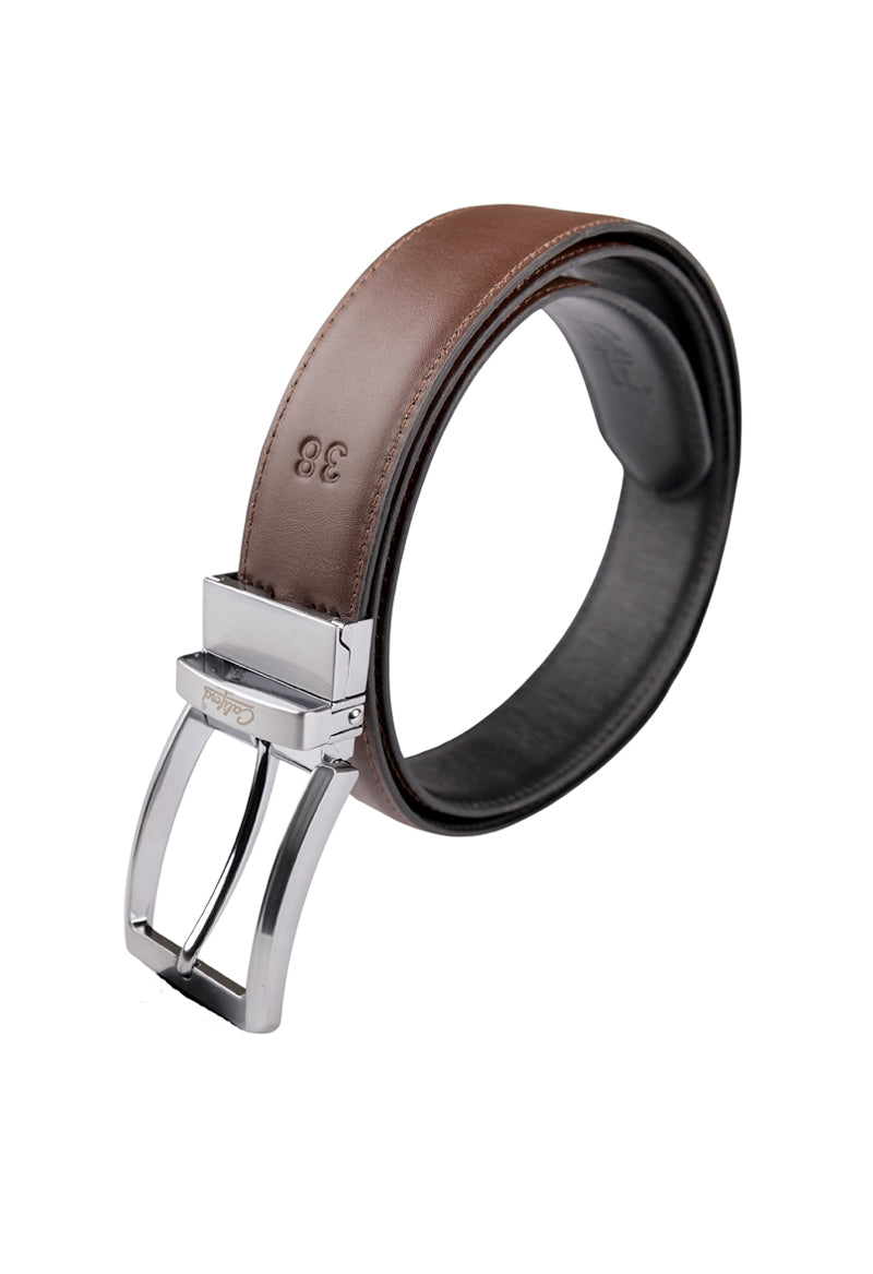 Reversible Smooth Leather Belt / Brown # 163