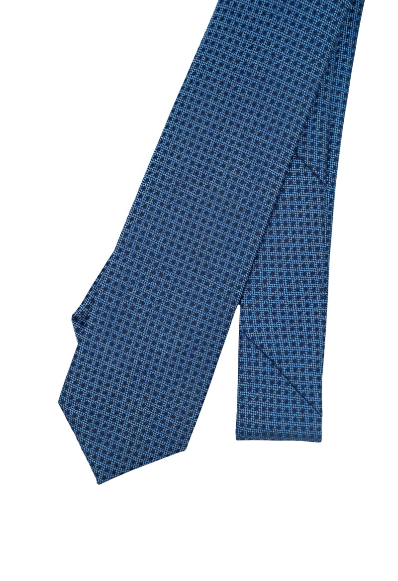 Premium Blue Micro-Geometric Necktie & Pocket Square Set