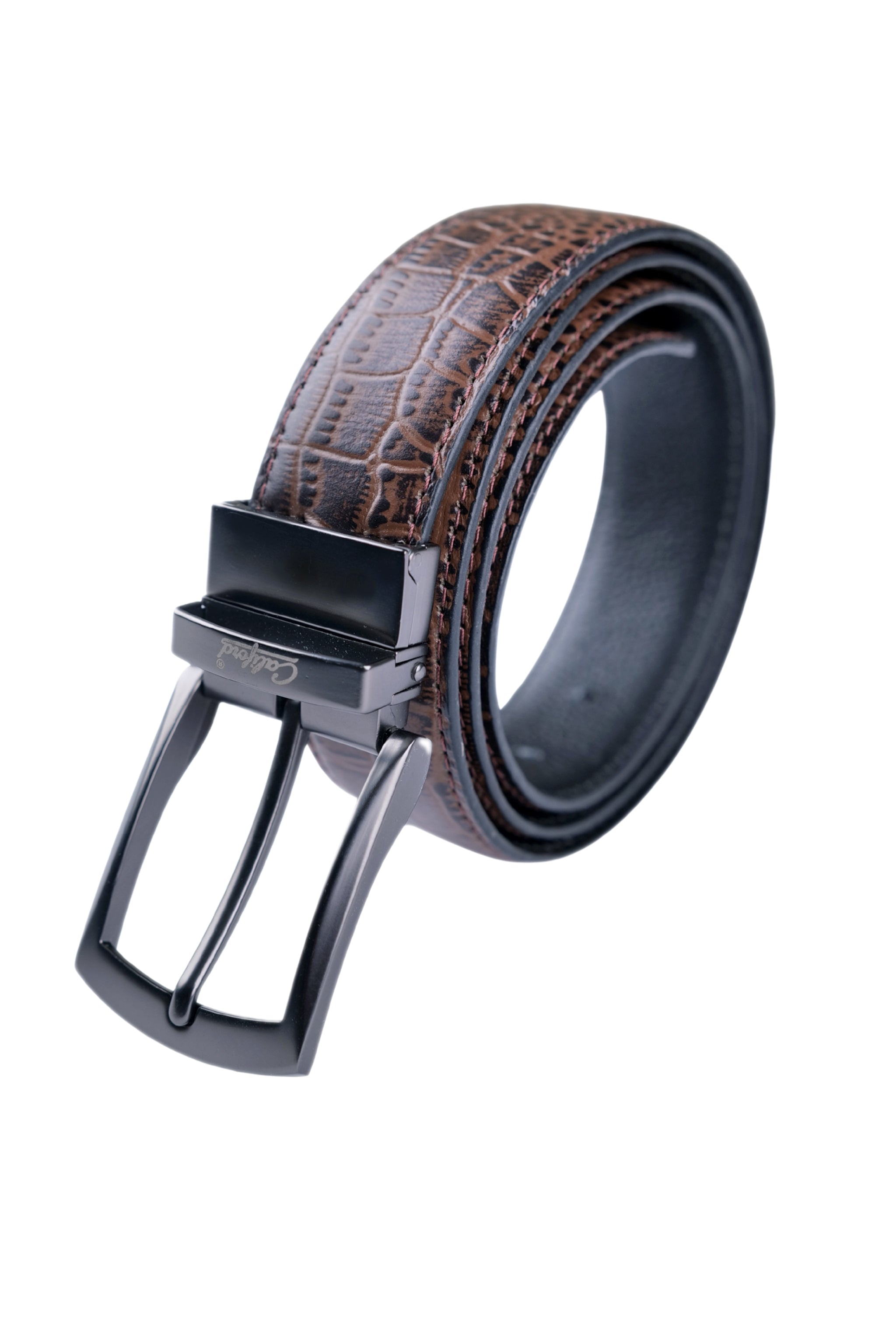 Cobra Textured Brown Leather Belt / FGCROC-26