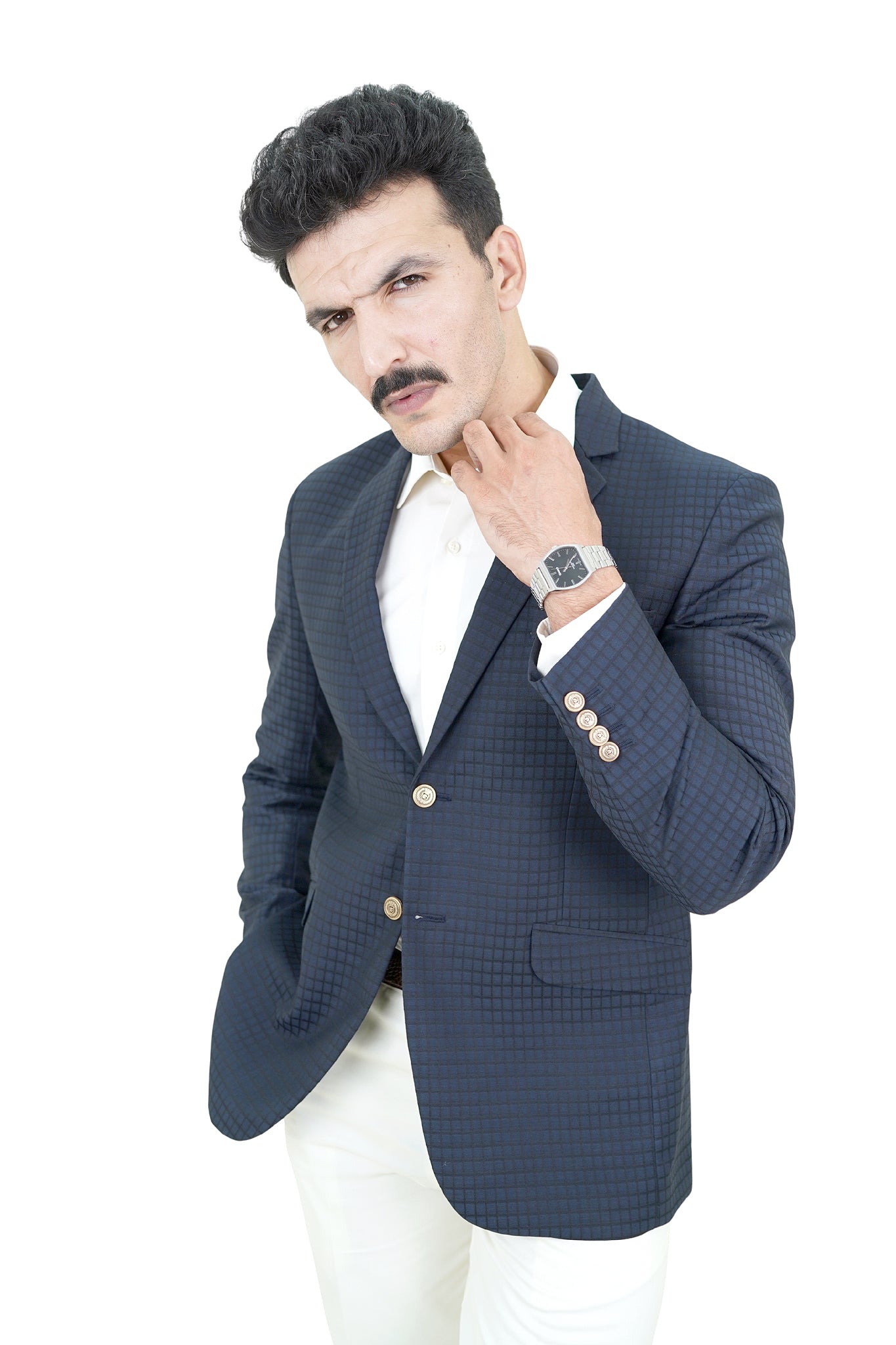 Midnight Grid Textured Blazer /ANL79-26BLZ / COL # 02