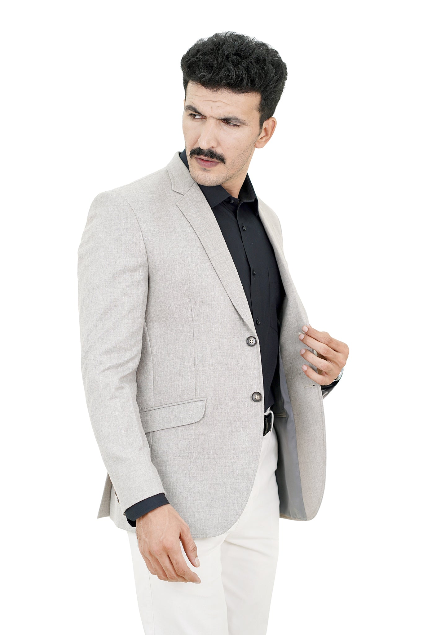 Stone Beige Solid Blazer / MZTWILL85-Beige