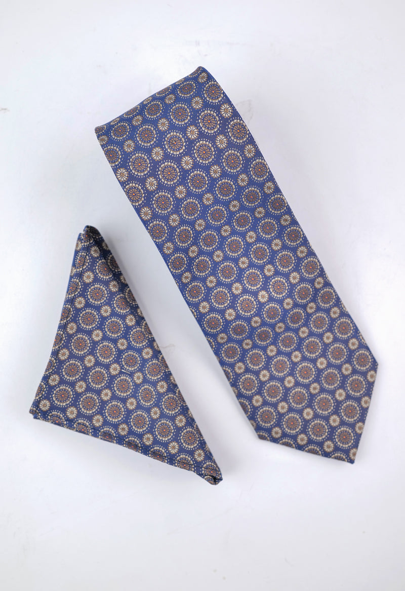 Navy Gold Medallion Necktie & Pocket Square Set