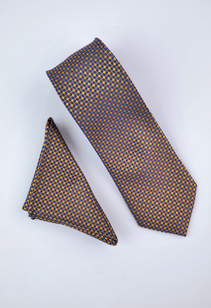 Navy Gold Geometric Necktie & Pocket Square Set