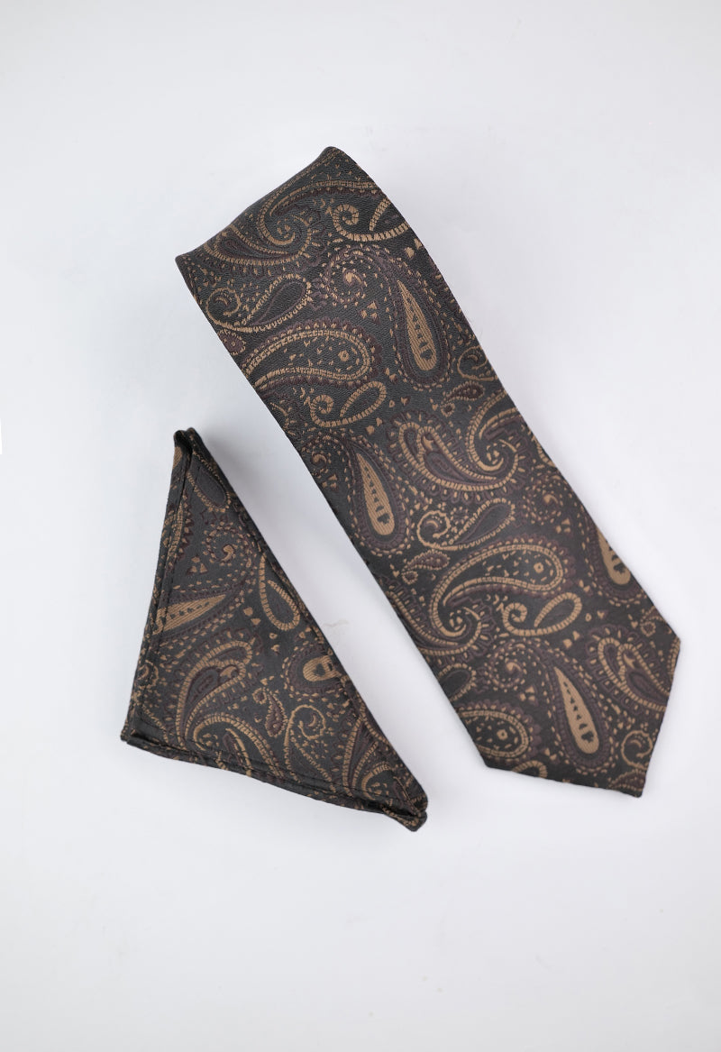 Brown Paisley Necktie & Pocket Square Set