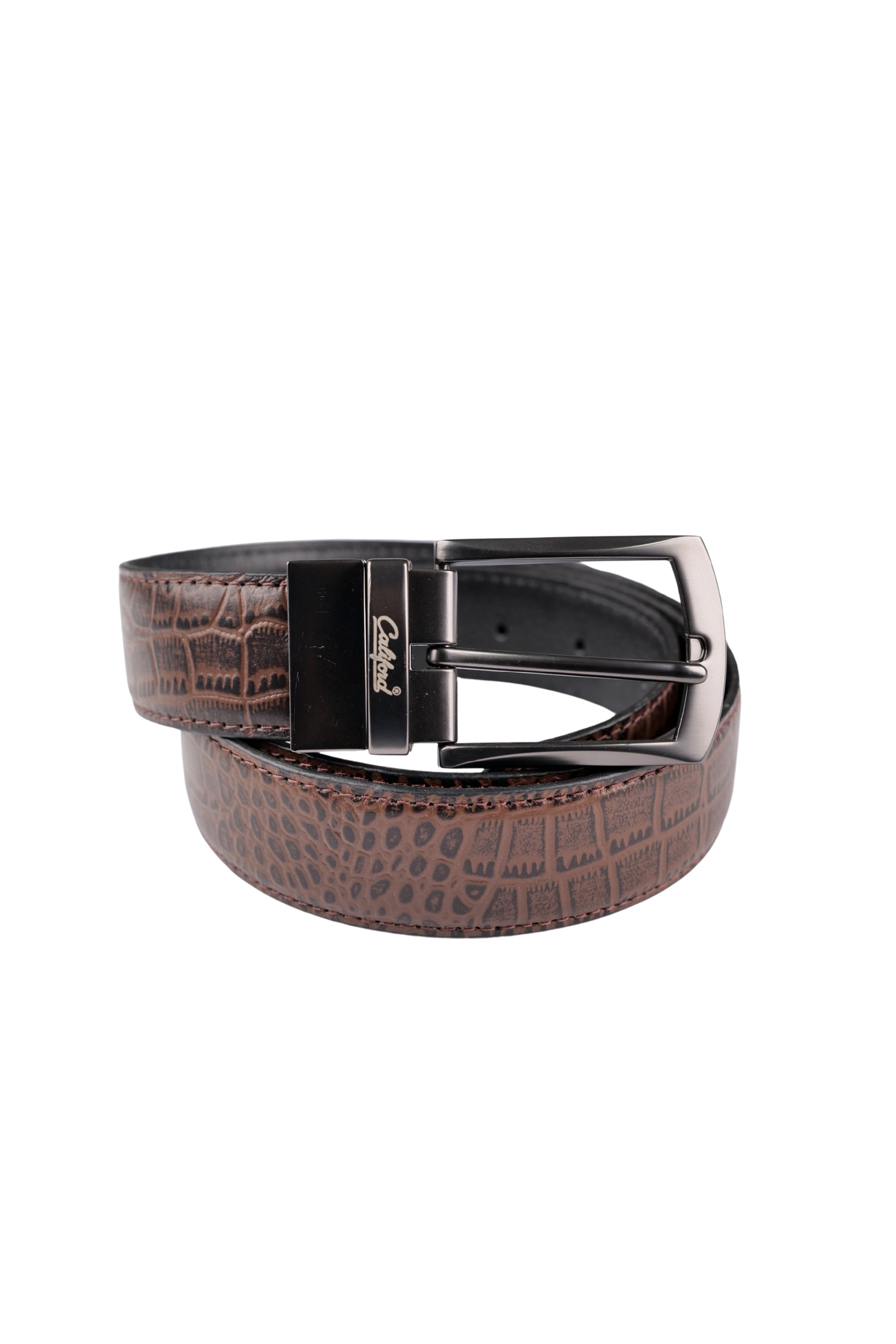 Cobra Textured Brown Leather Belt / FGCROC-26