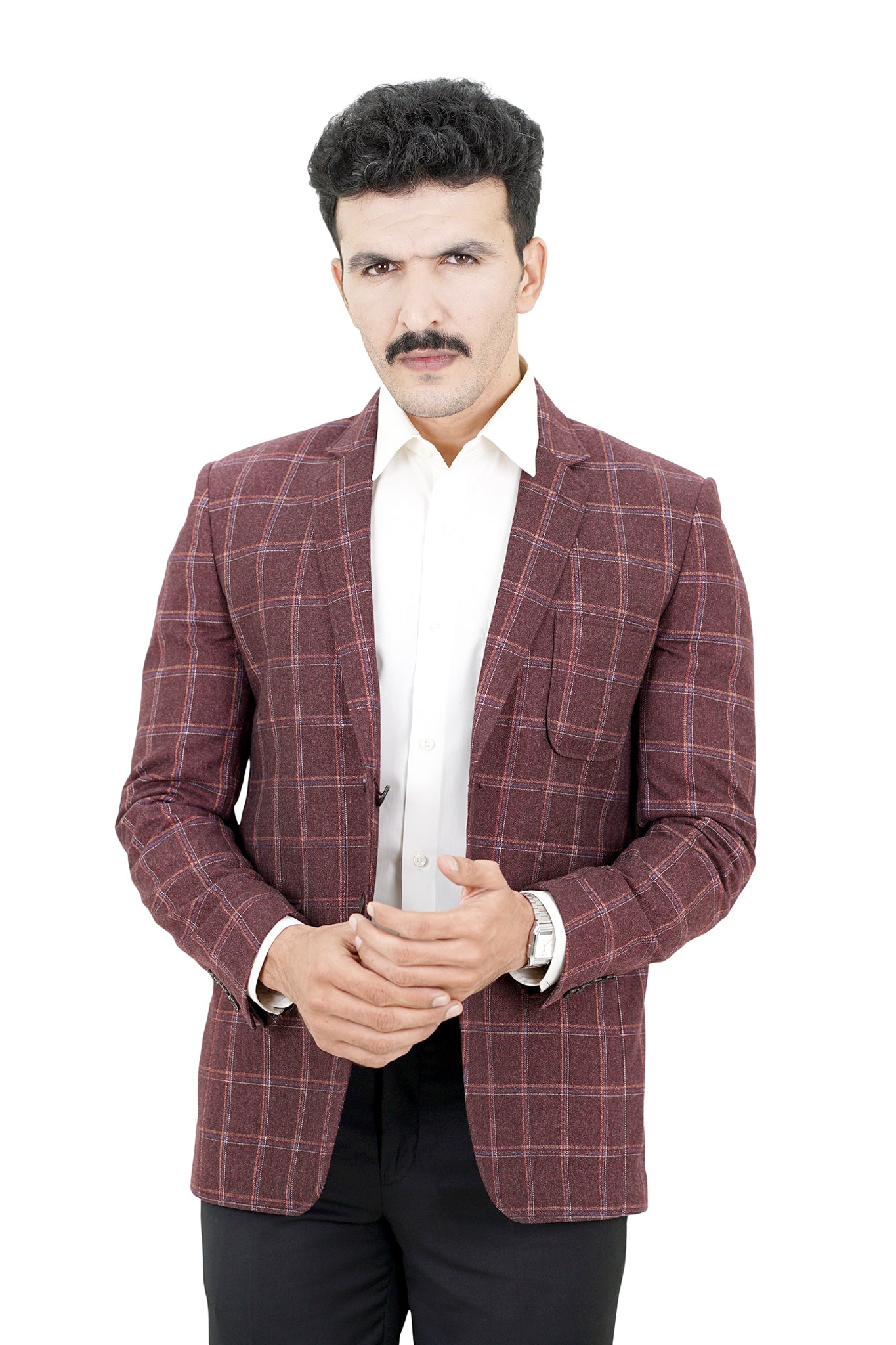 Wine Red Plaid Blazer / ANAL78-25