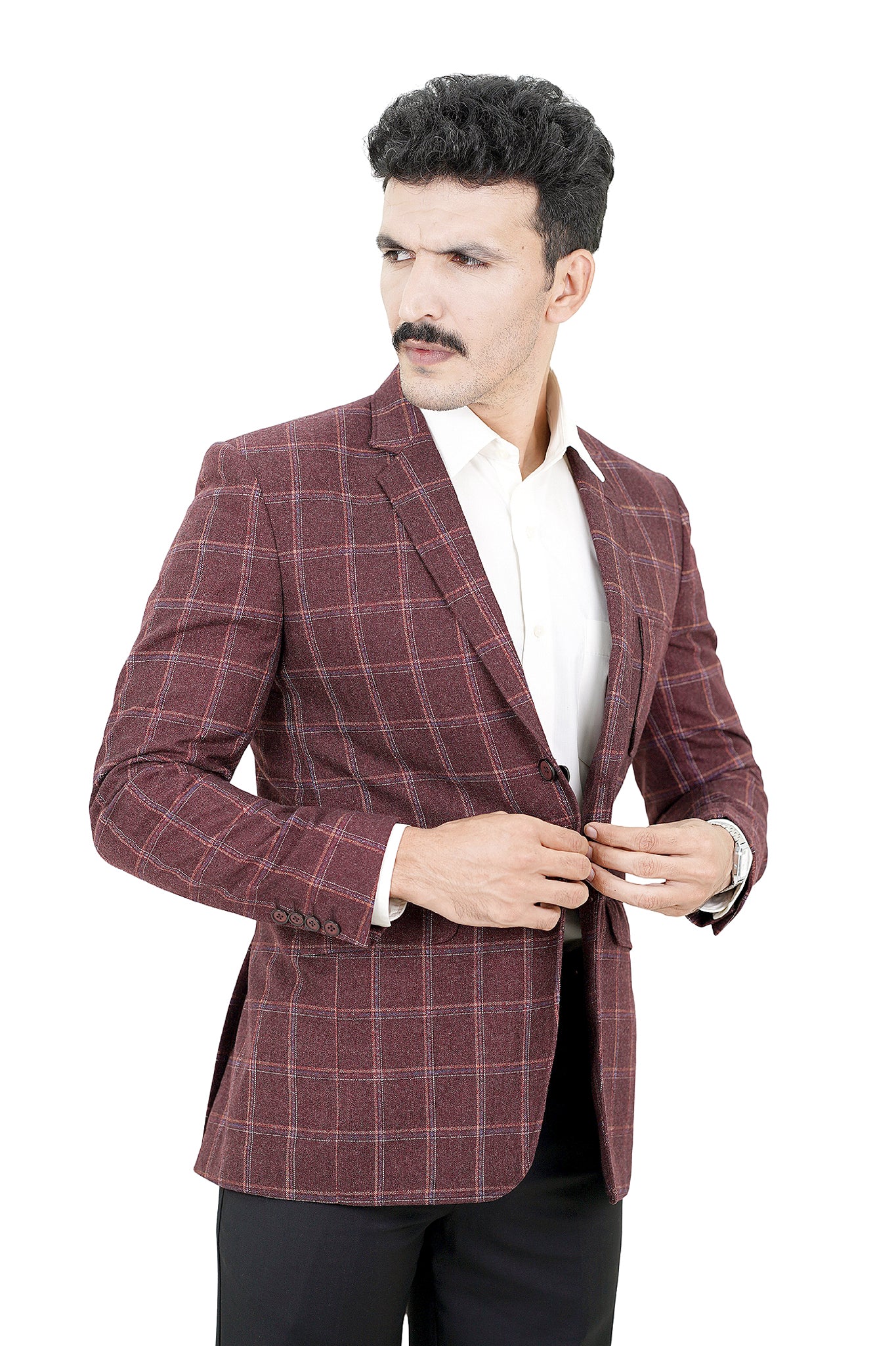 Wine Red Plaid Blazer / ANAL78-25