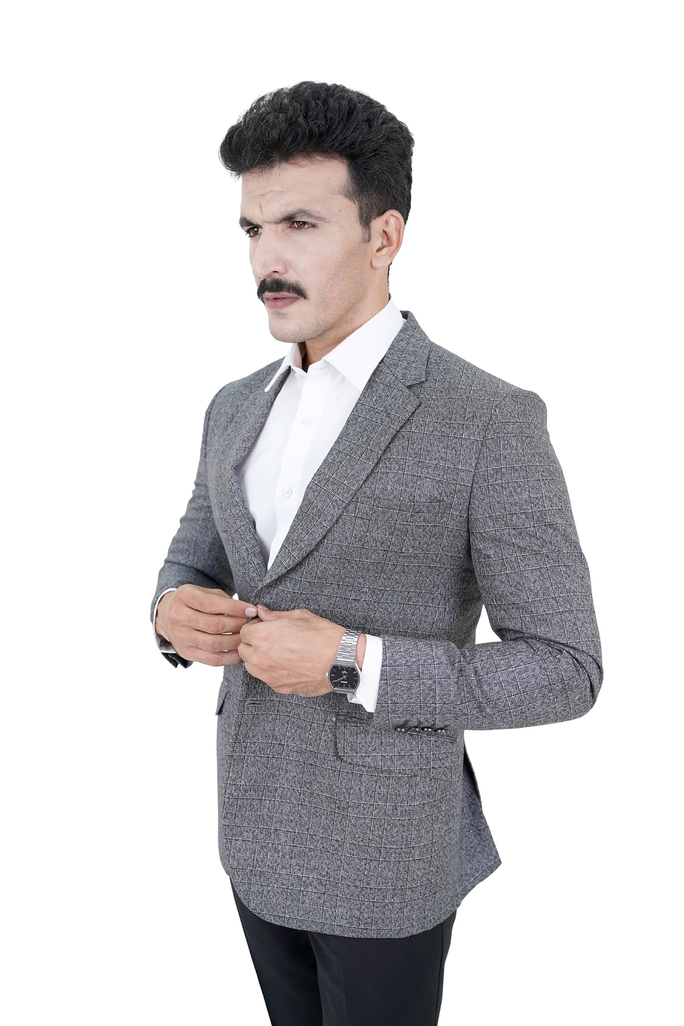 Classic Grey Micro-Check Blazer / ANL75-25BLZ / COL#GREY