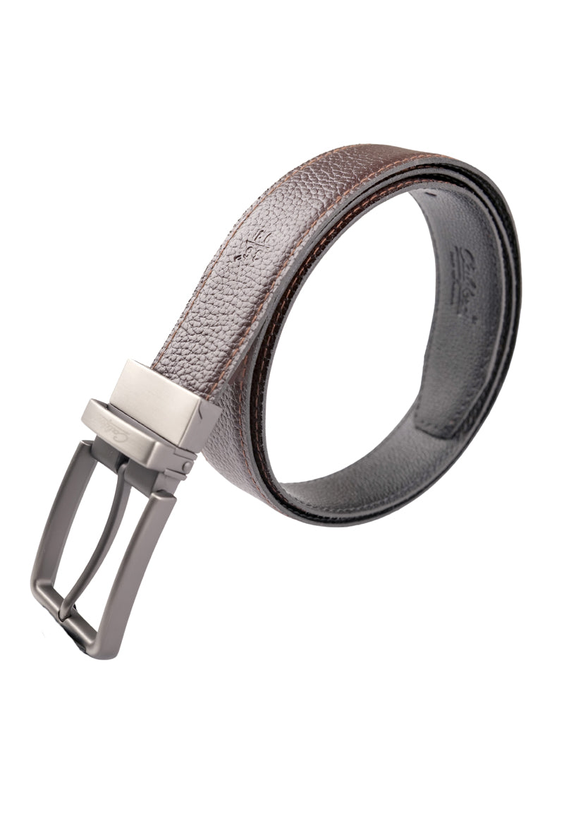 Reversible Textured Leather Belt / Brown FGTAN-26