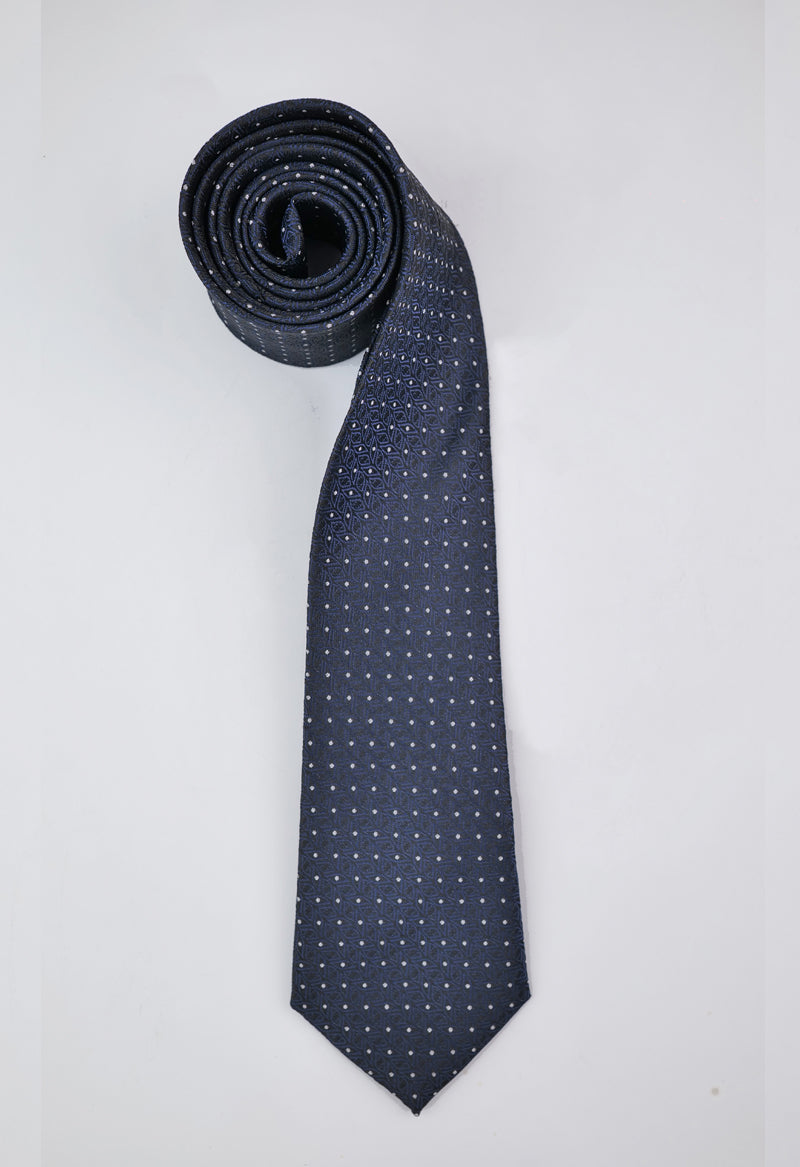 Midnight Navy Leaf Motif Necktie & Pocket Square Set