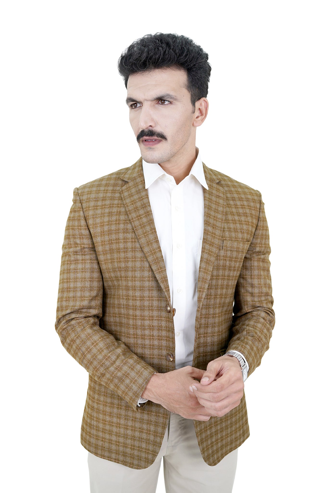 Gold Mustard Windowpane Blazer / ANAL78-25 / COL#BROWN