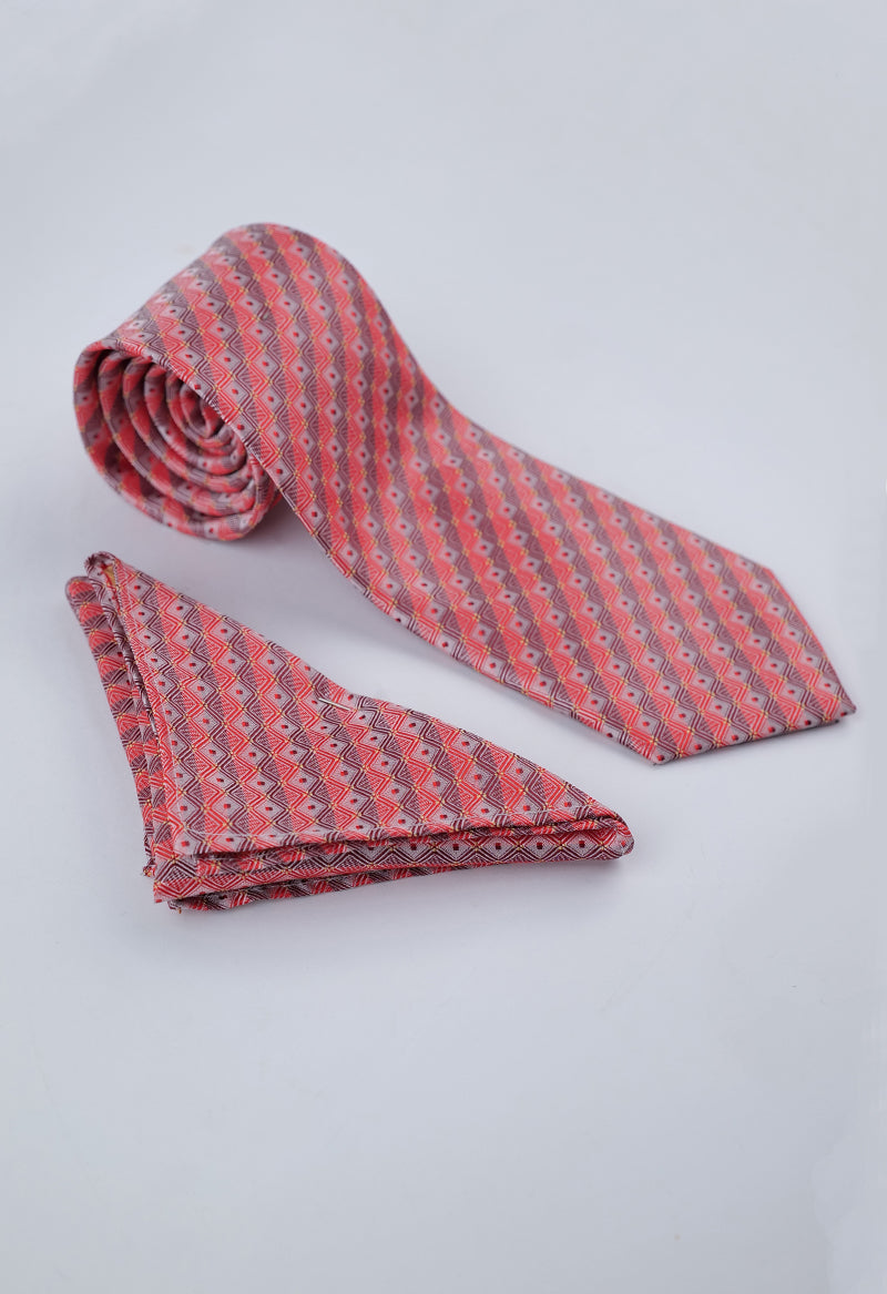 Coral Diamond Necktie & Pocket Square Set
