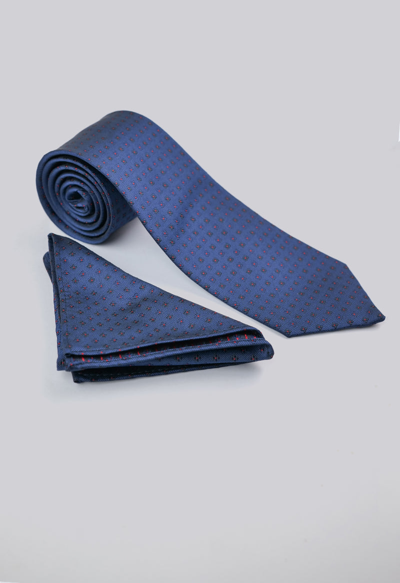 Slate Blue Micro-dot Necktie & Pocket Square Set