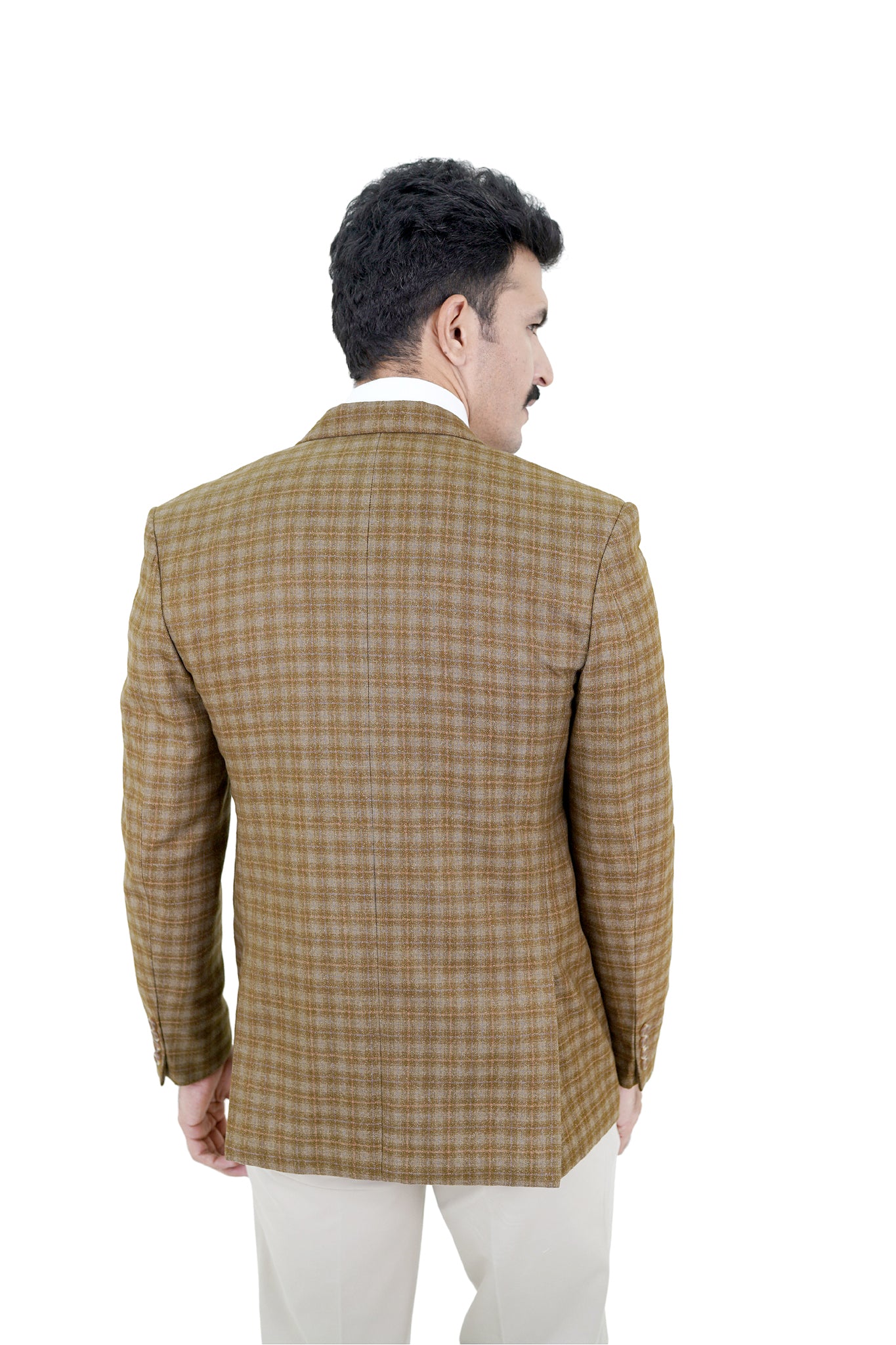 Gold Mustard Windowpane Blazer / ANAL78-25 / COL#BROWN