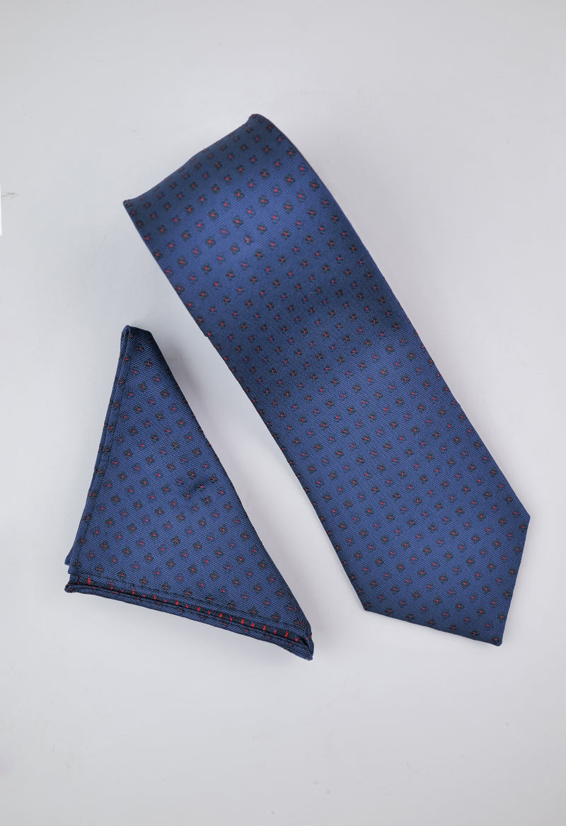 Slate Blue Micro-dot Necktie & Pocket Square Set