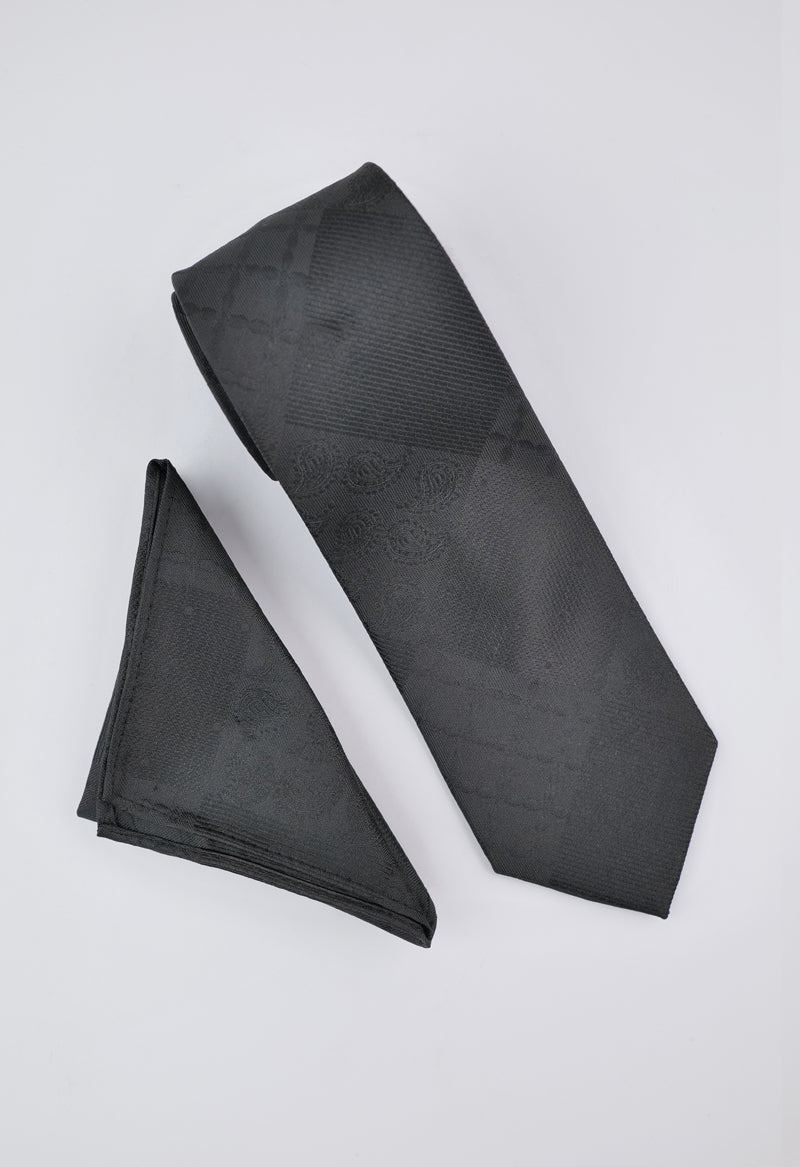 Onyx Tonal Patchwork Necktie & Pocket Square Set