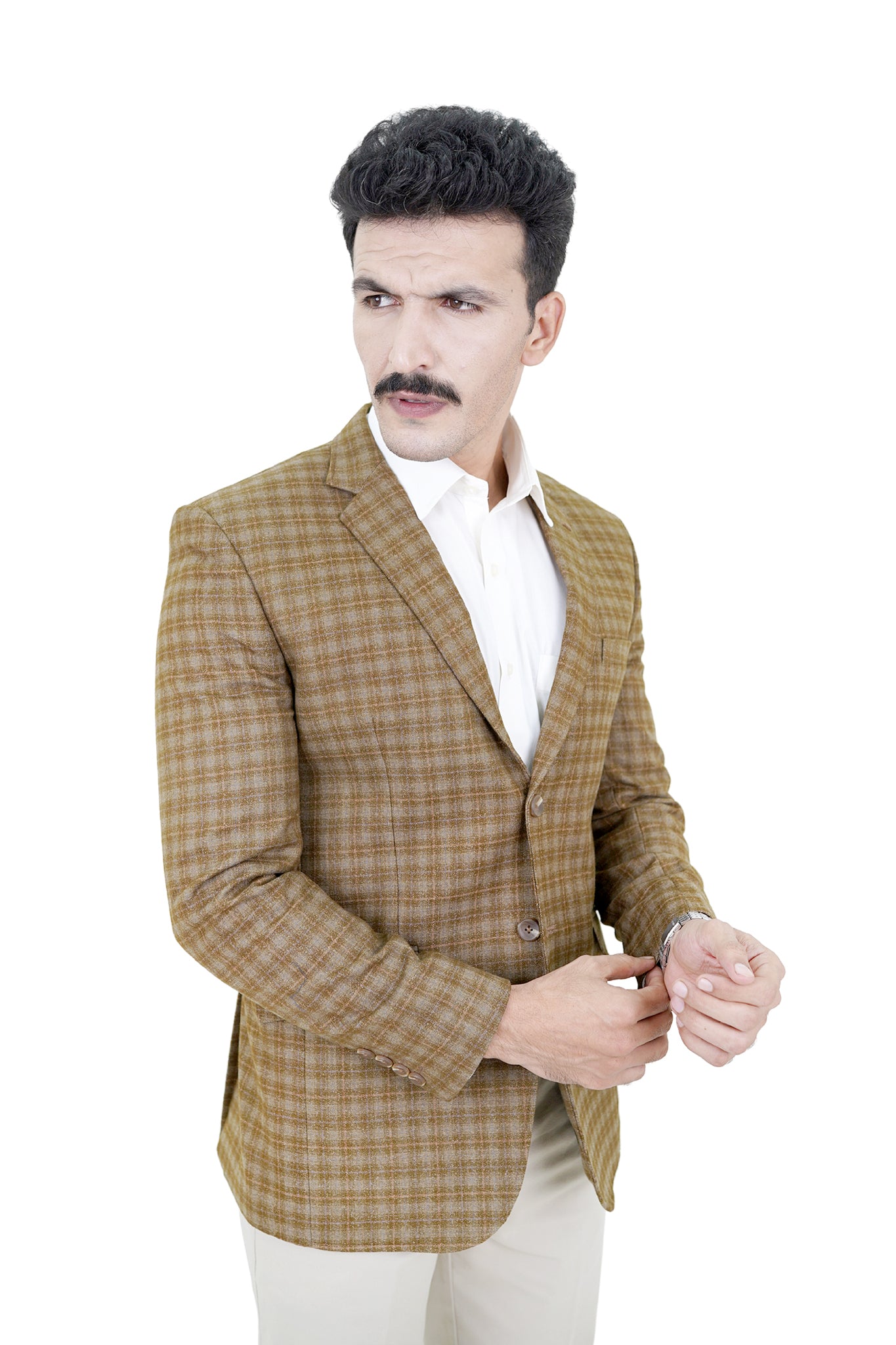 Gold Mustard Windowpane Blazer / ANAL78-25 / COL#BROWN