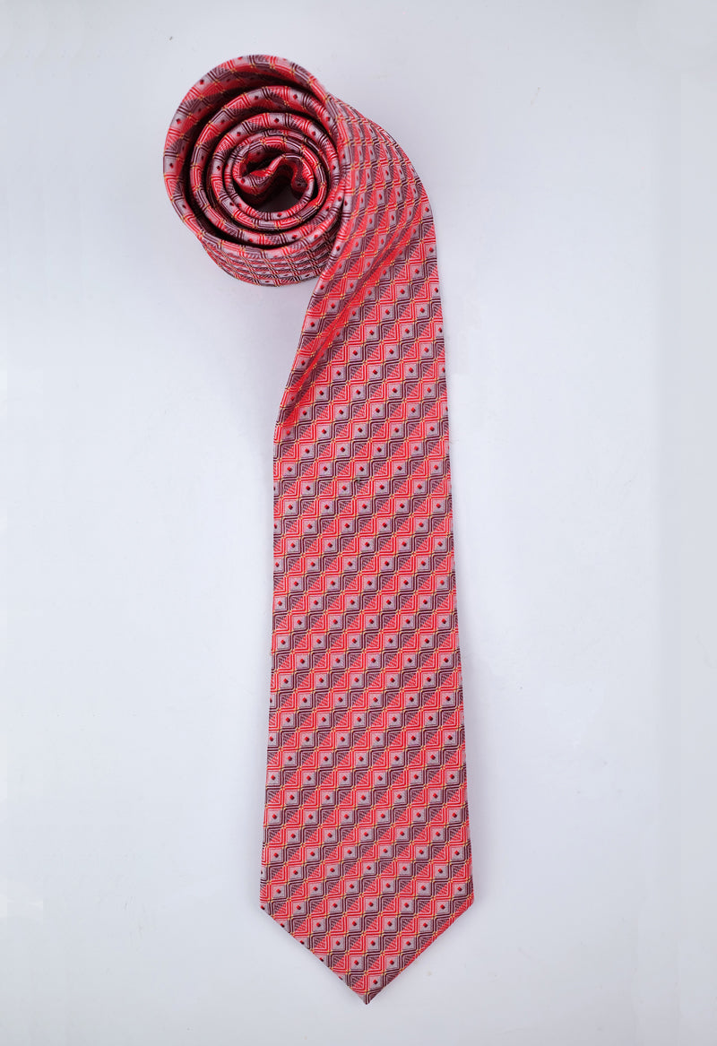 Coral Diamond Necktie & Pocket Square Set