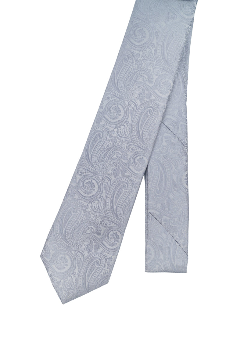 Silver-Grey Paisley Necktie & Pocket Square Set