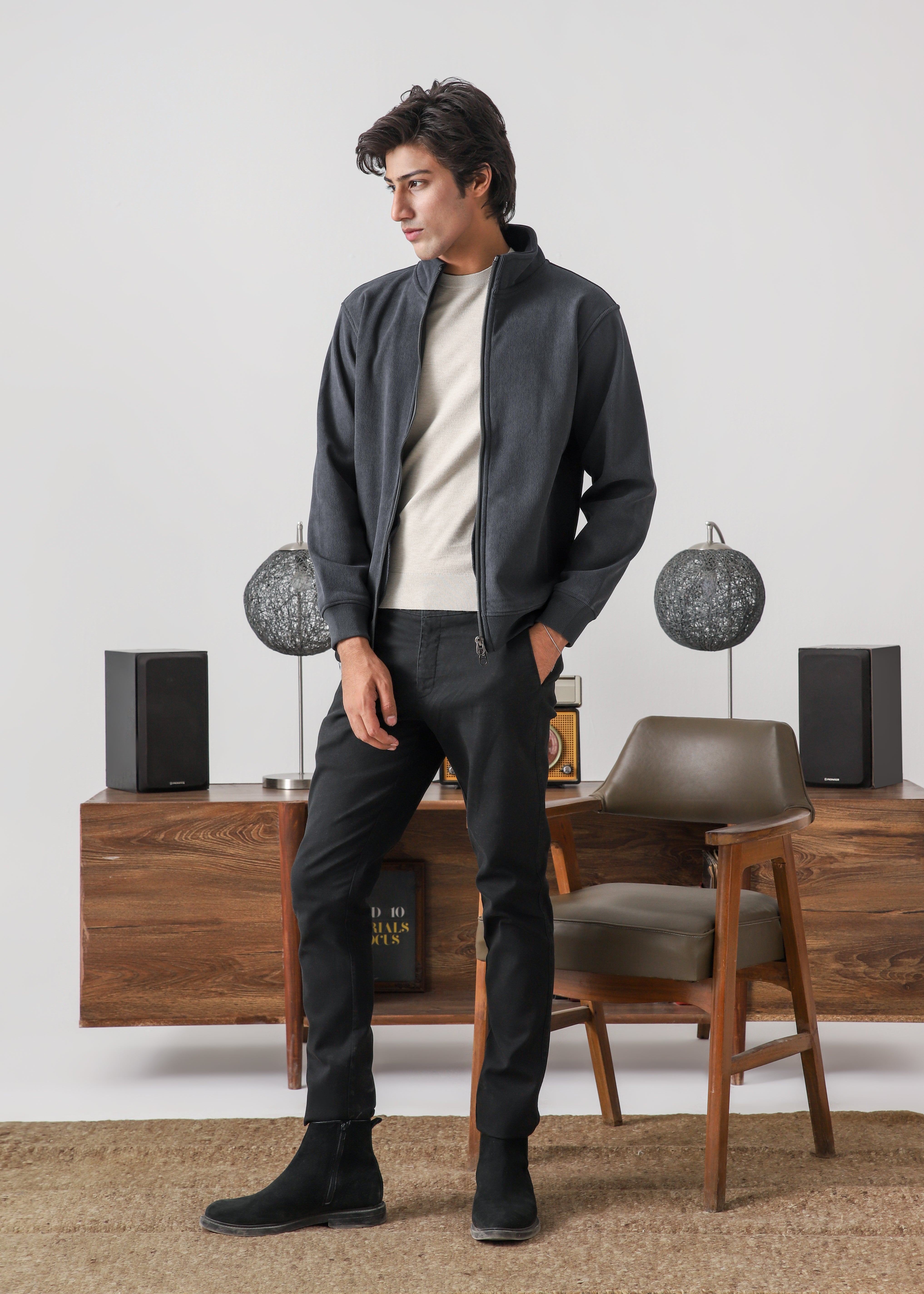 Dark grey corduroy zipper