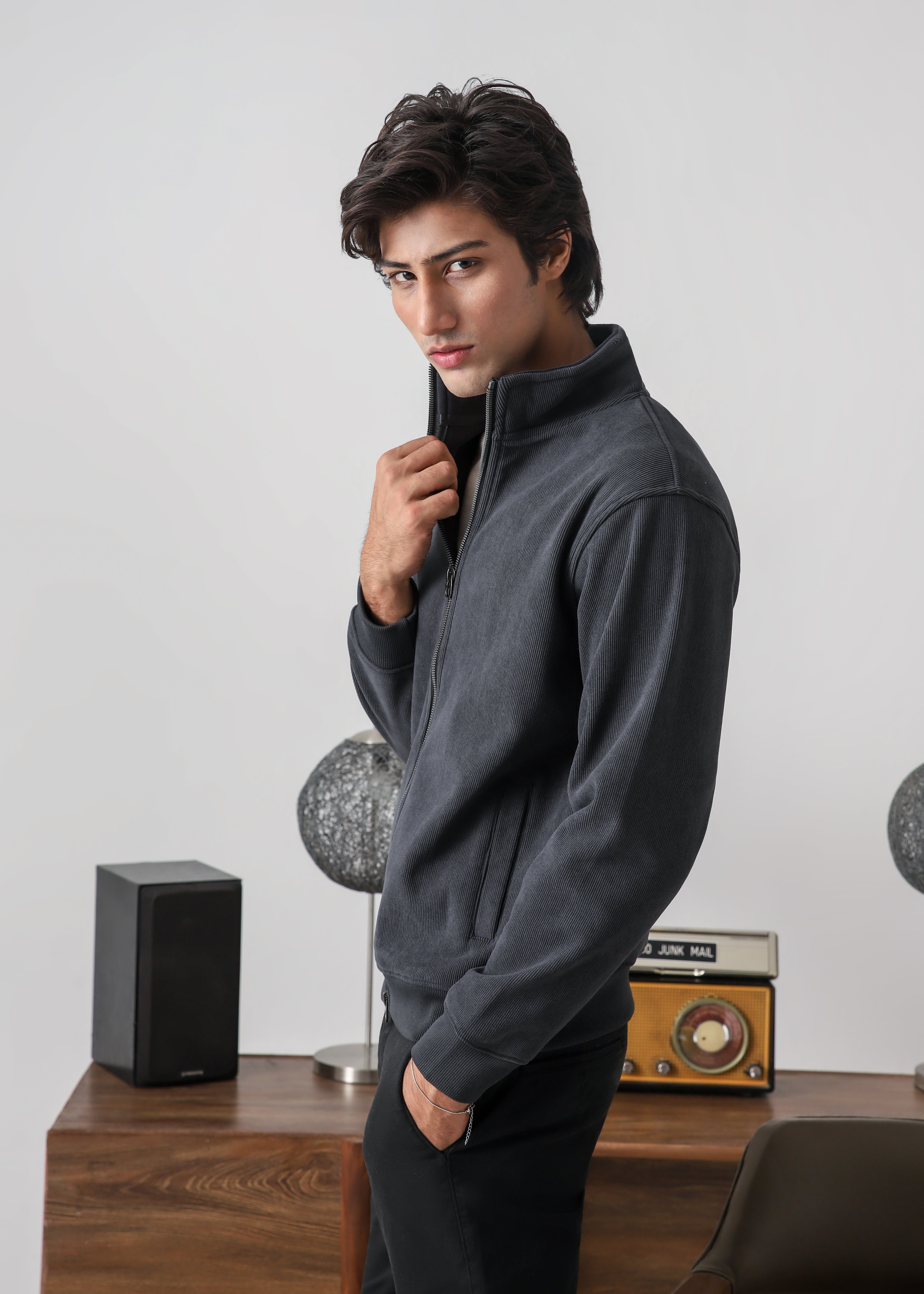 Dark grey corduroy zipper