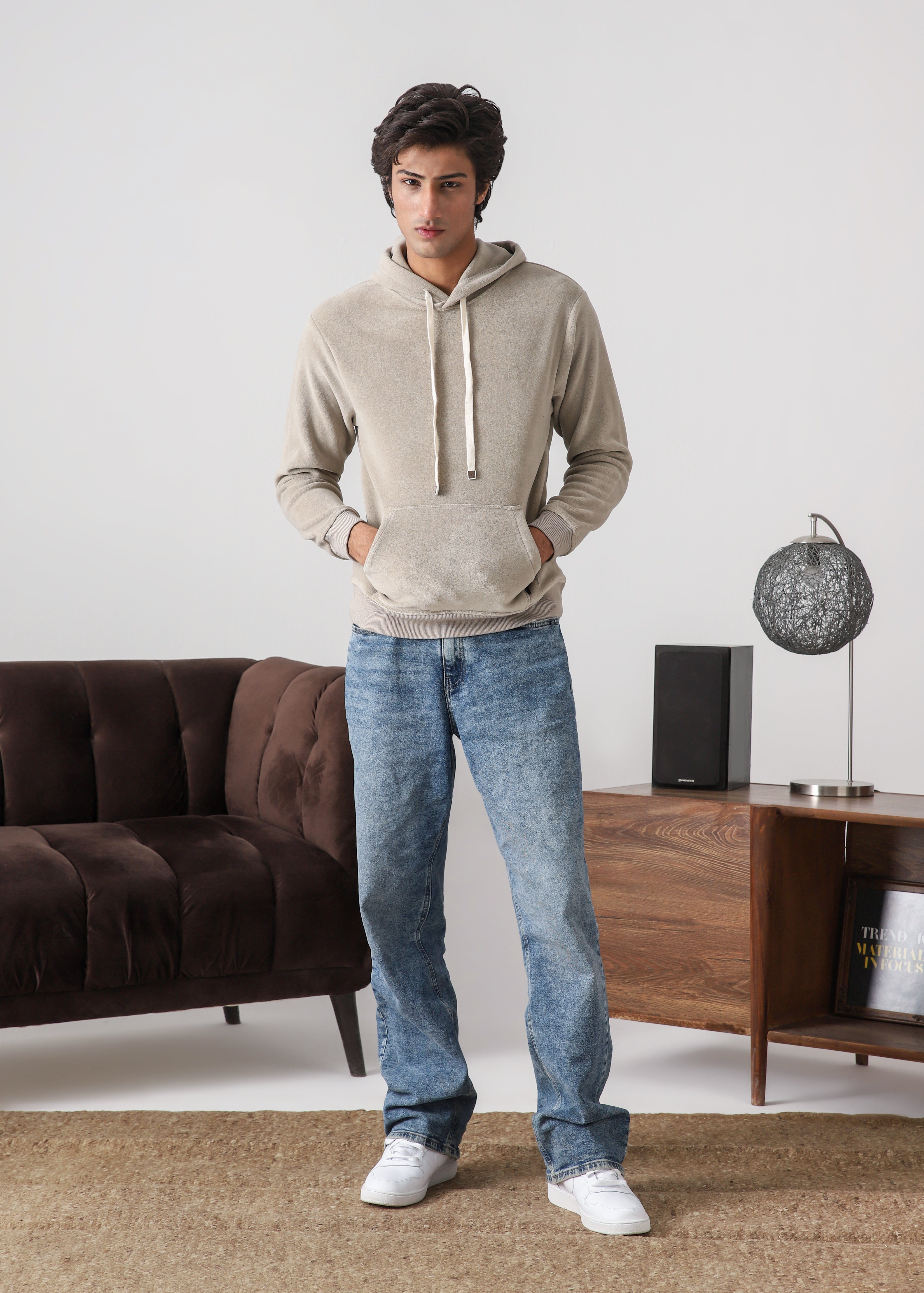 Plush pullover hoodie- Taupe