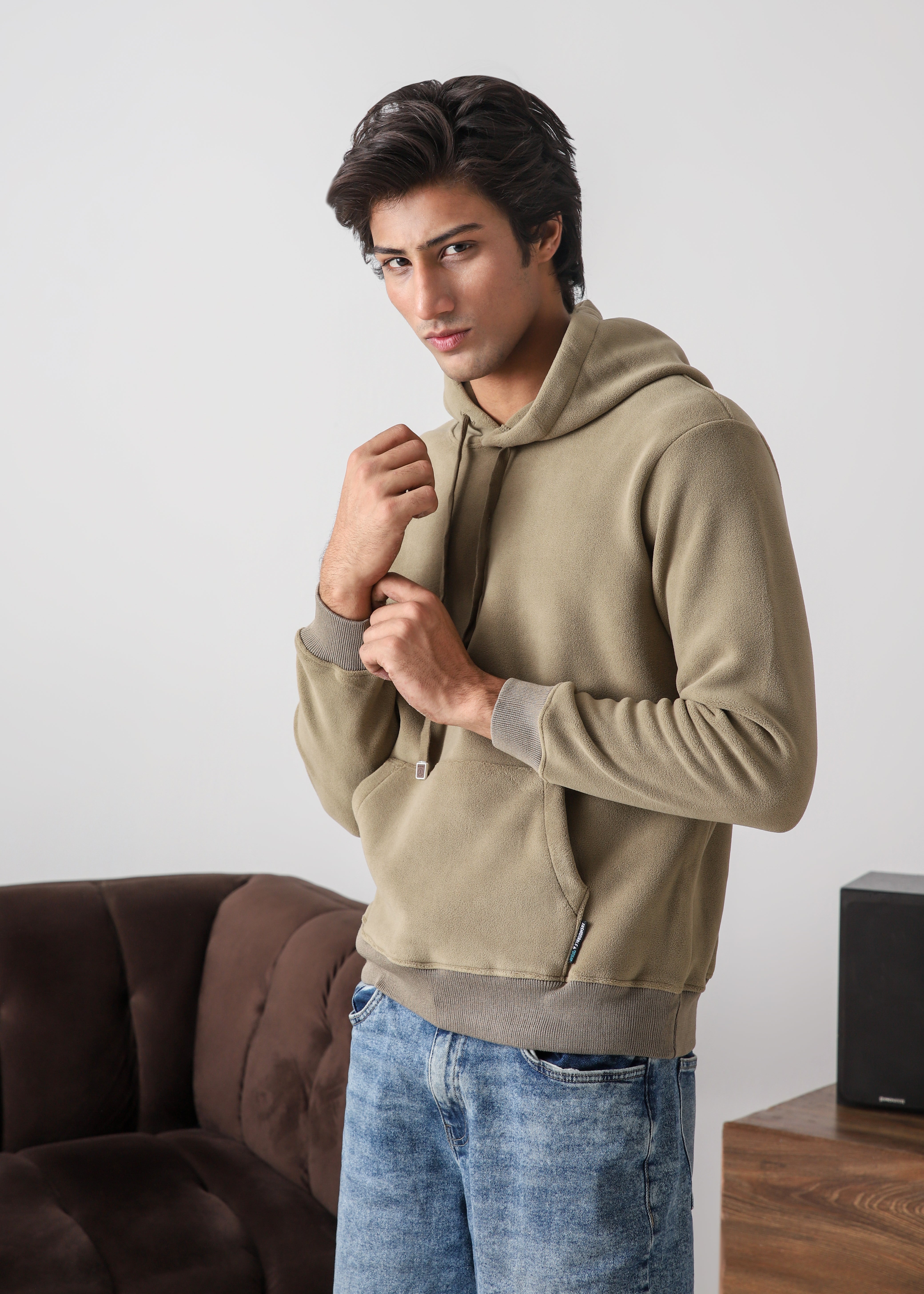 Plush pullover hoodie- Khaki