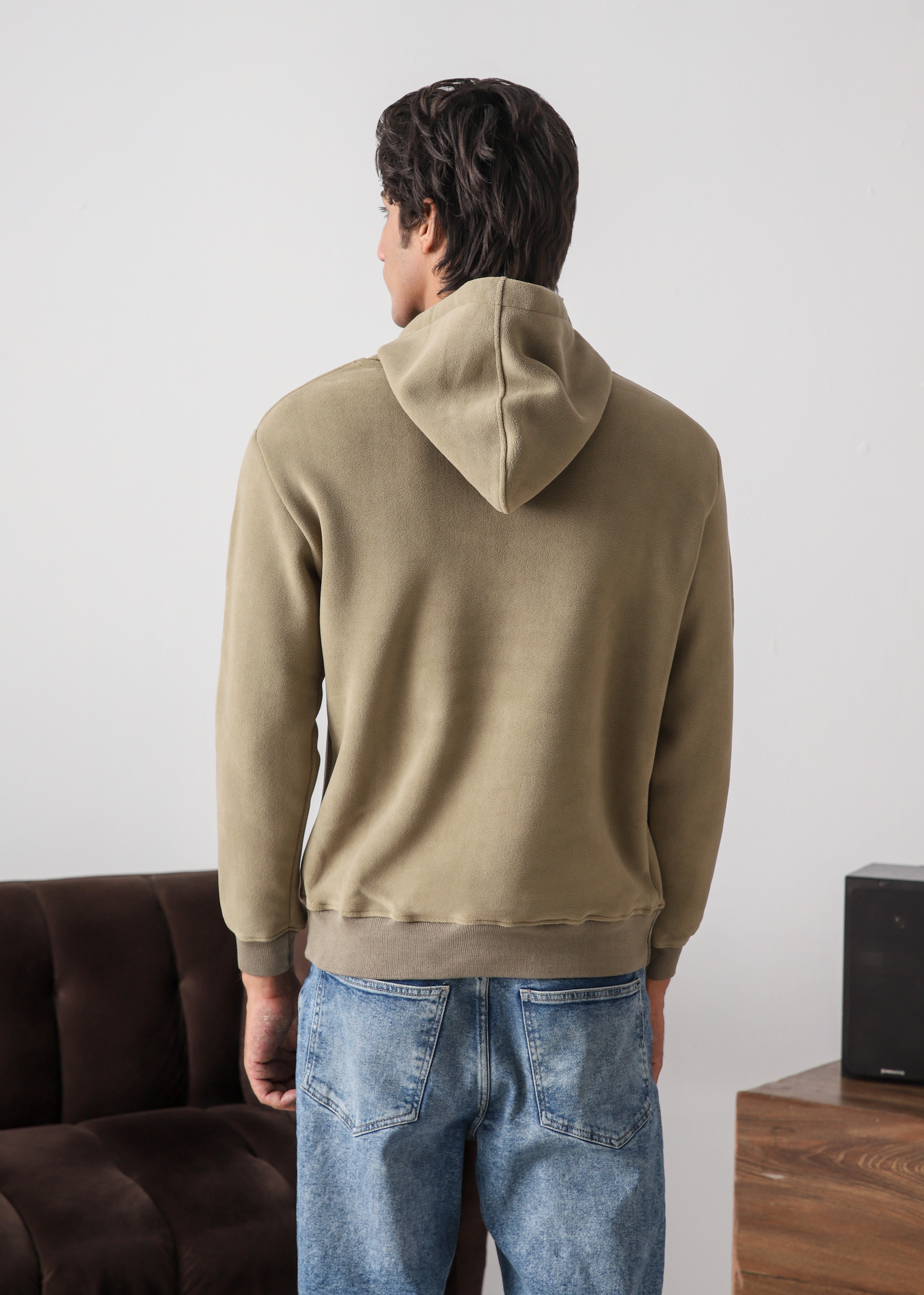 Plush pullover hoodie- Khaki