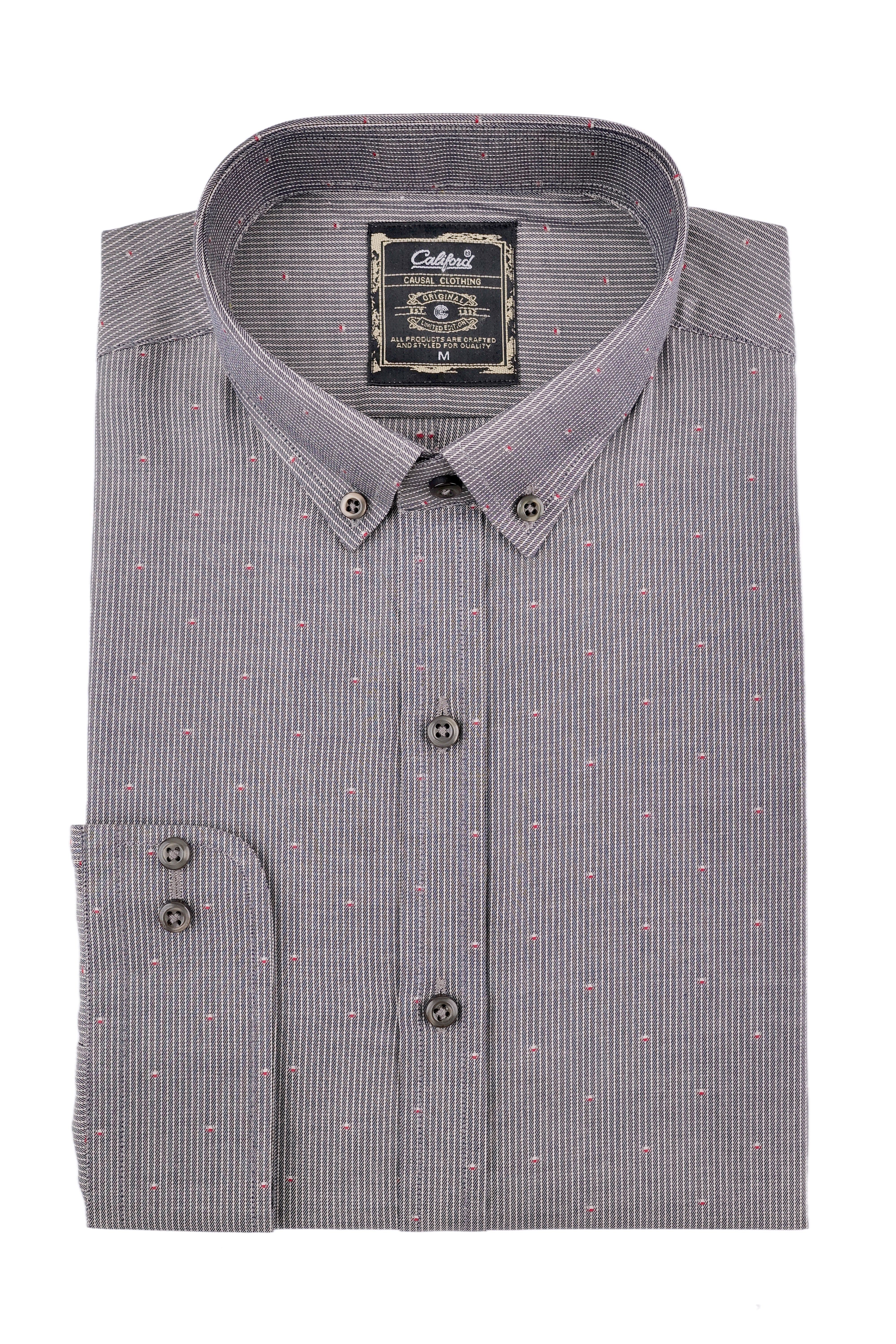Charcoal Red-Dot Striped Shirt - 052638/17