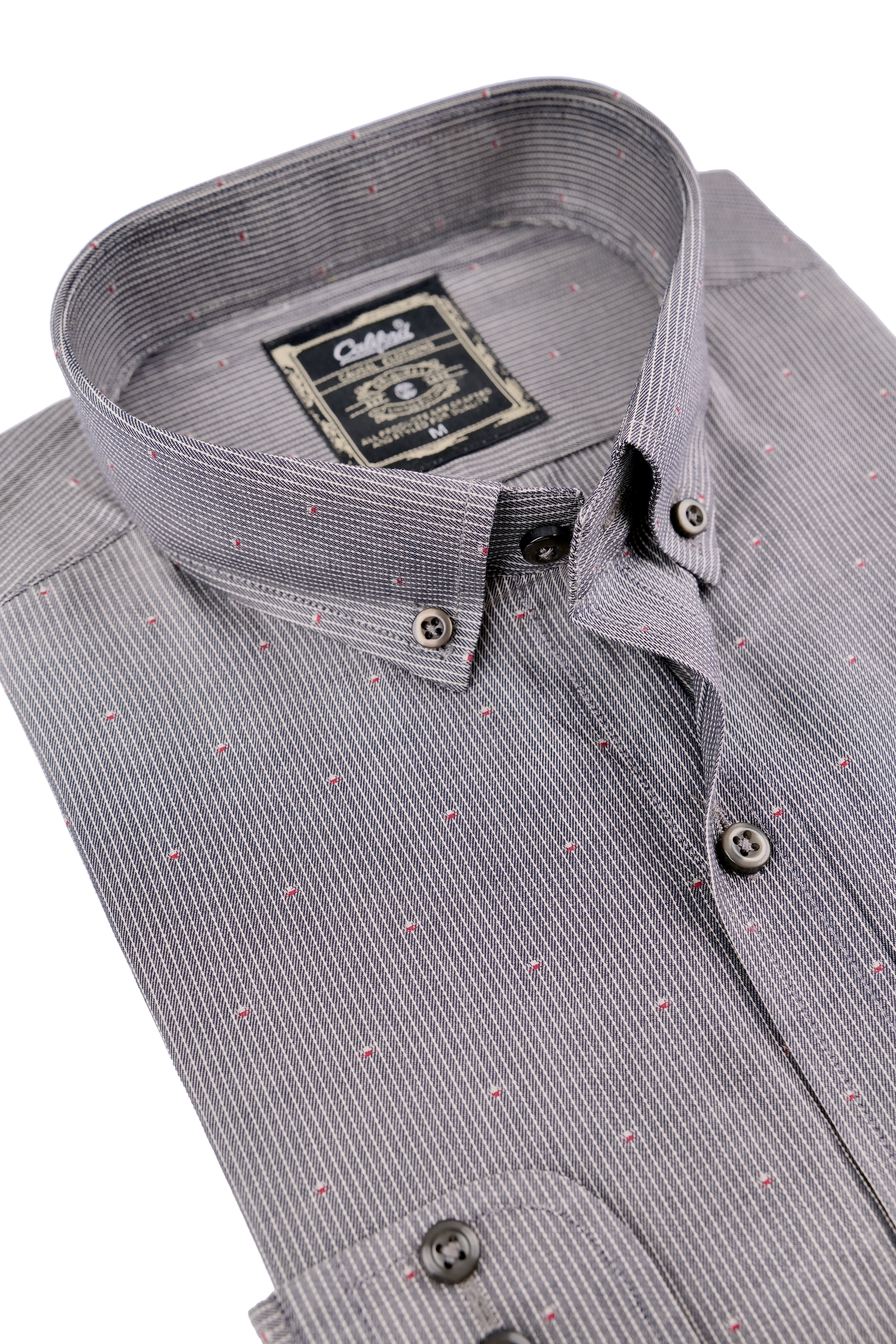 Charcoal Red-Dot Striped Shirt - 052638/17