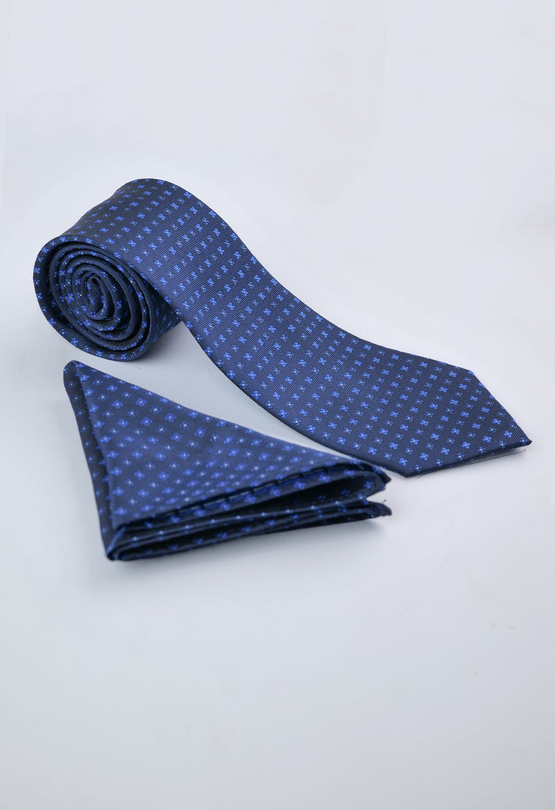 Midnight Blue Micro-Motif Necktie & Pocket Square Set