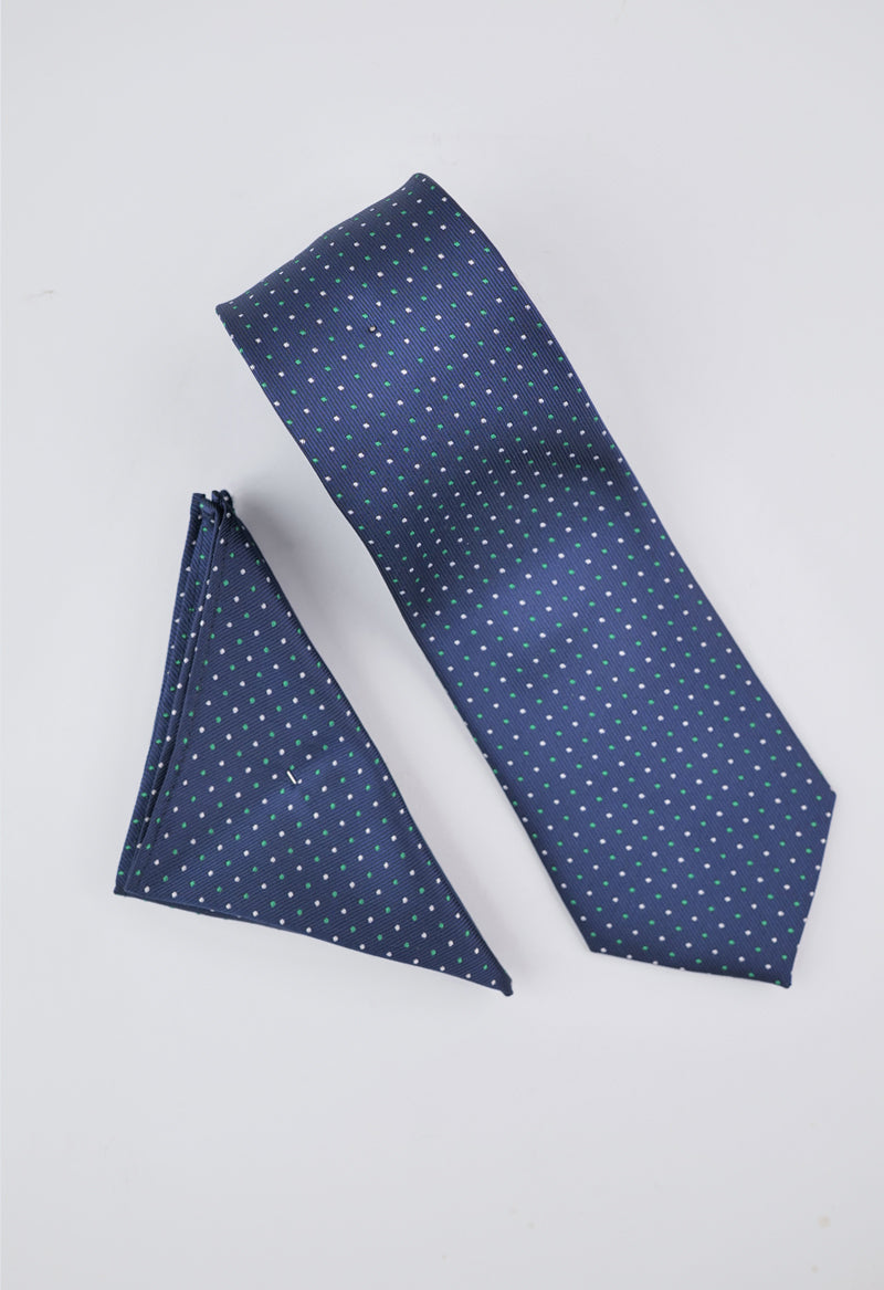 Navy Emerald Pin-Dot Necktie and Pocket Square Set