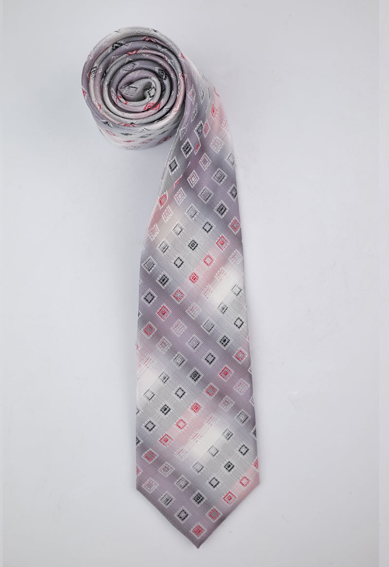 Silver Geometric Necktie & Pocket Square Set