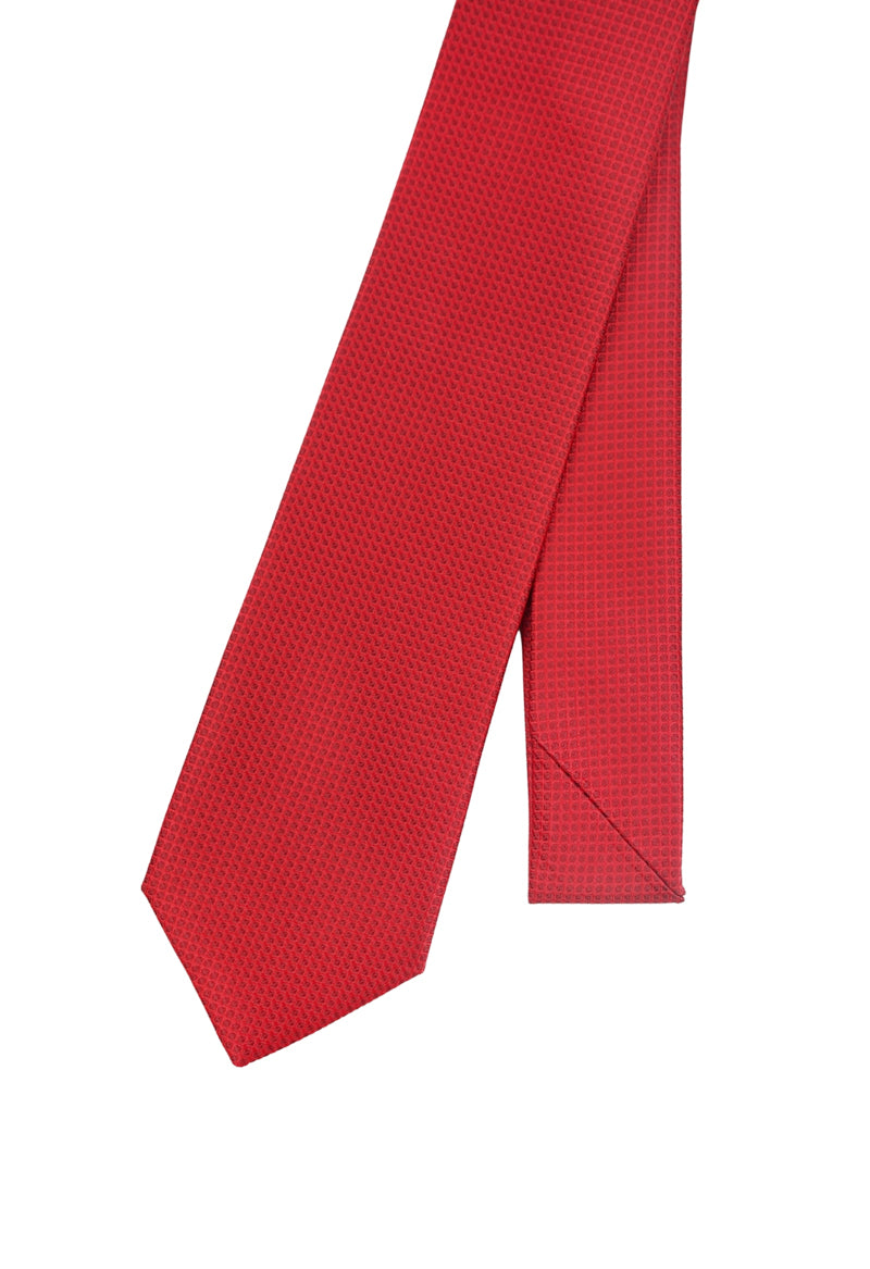 Crimson Red Textured Micro-Pattern Necktie & Pocket Square Set