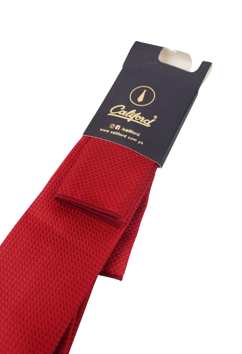 Crimson Red Textured Micro-Pattern Necktie & Pocket Square Set