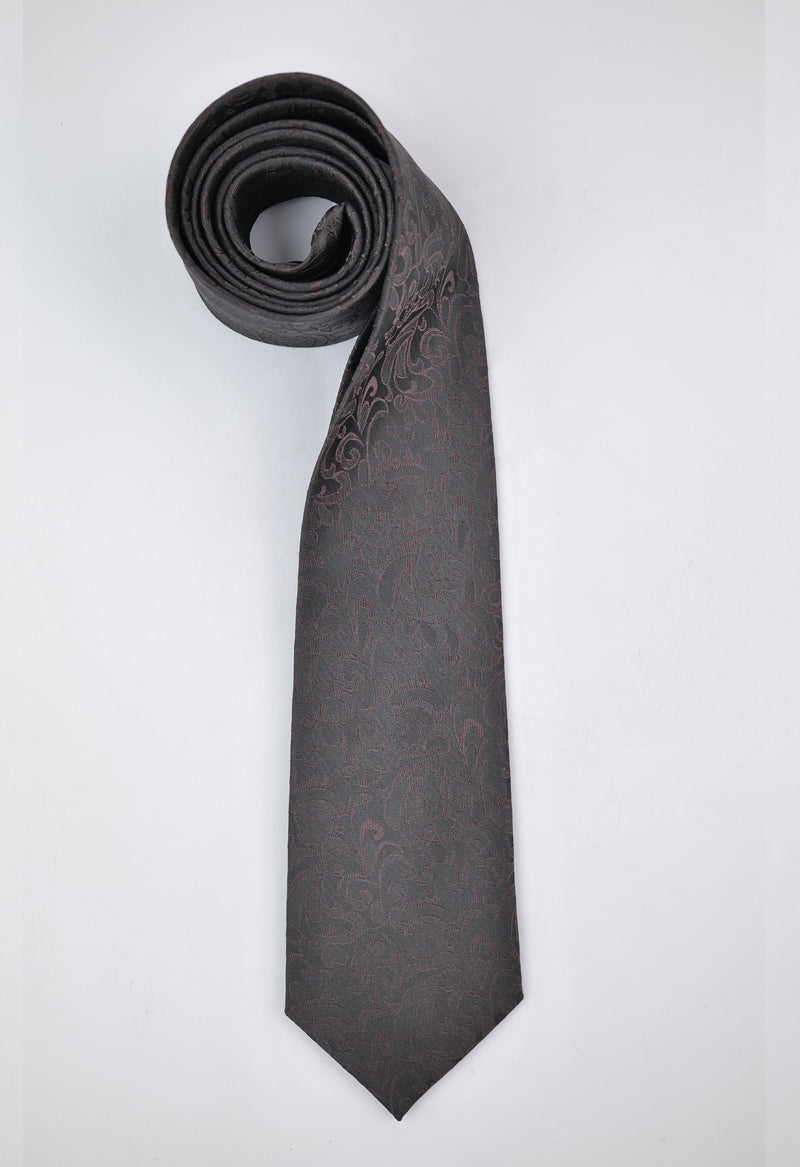 Charcoal Mocha Paisley Necktie & Pocket Square Set