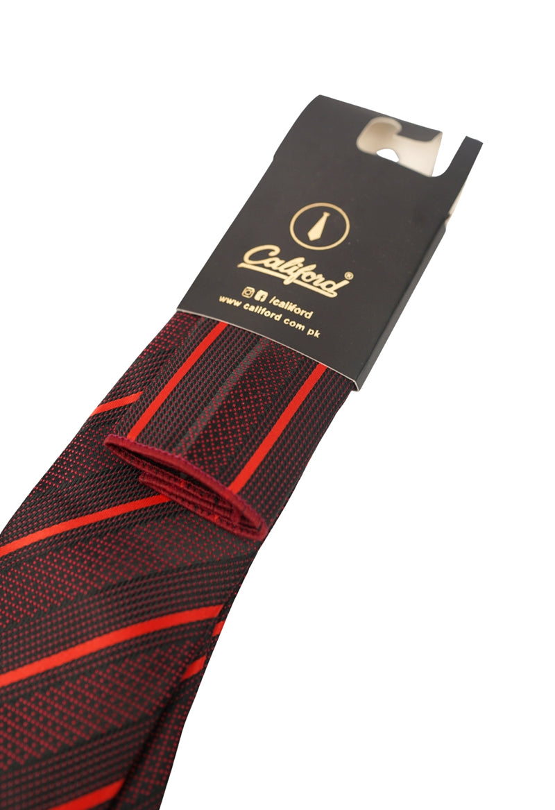 Burgundy & Red Diagonal Stripe Necktie & Pocket Square Set