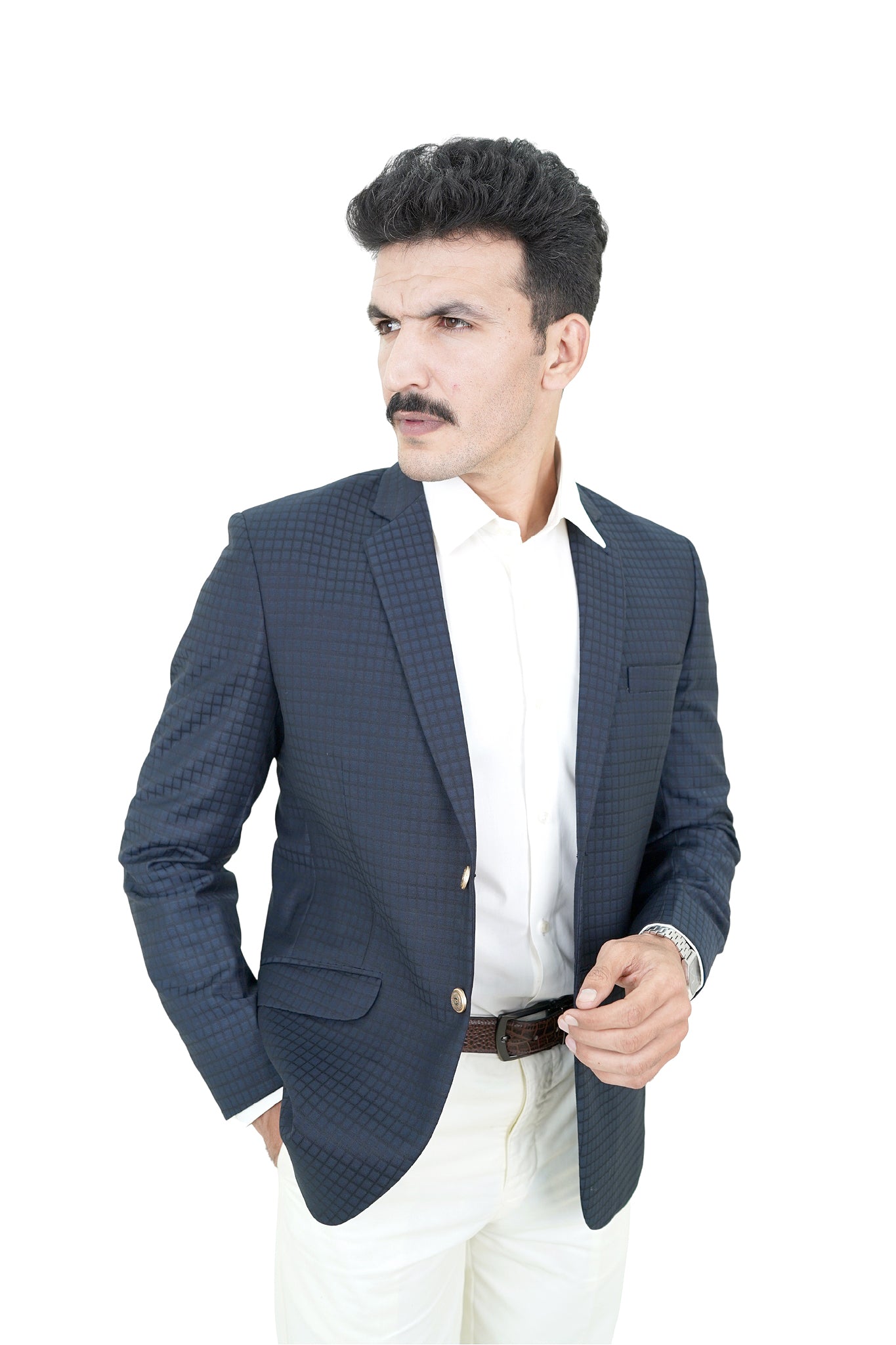 Midnight Grid Textured Blazer /ANL79-26BLZ / COL # 02