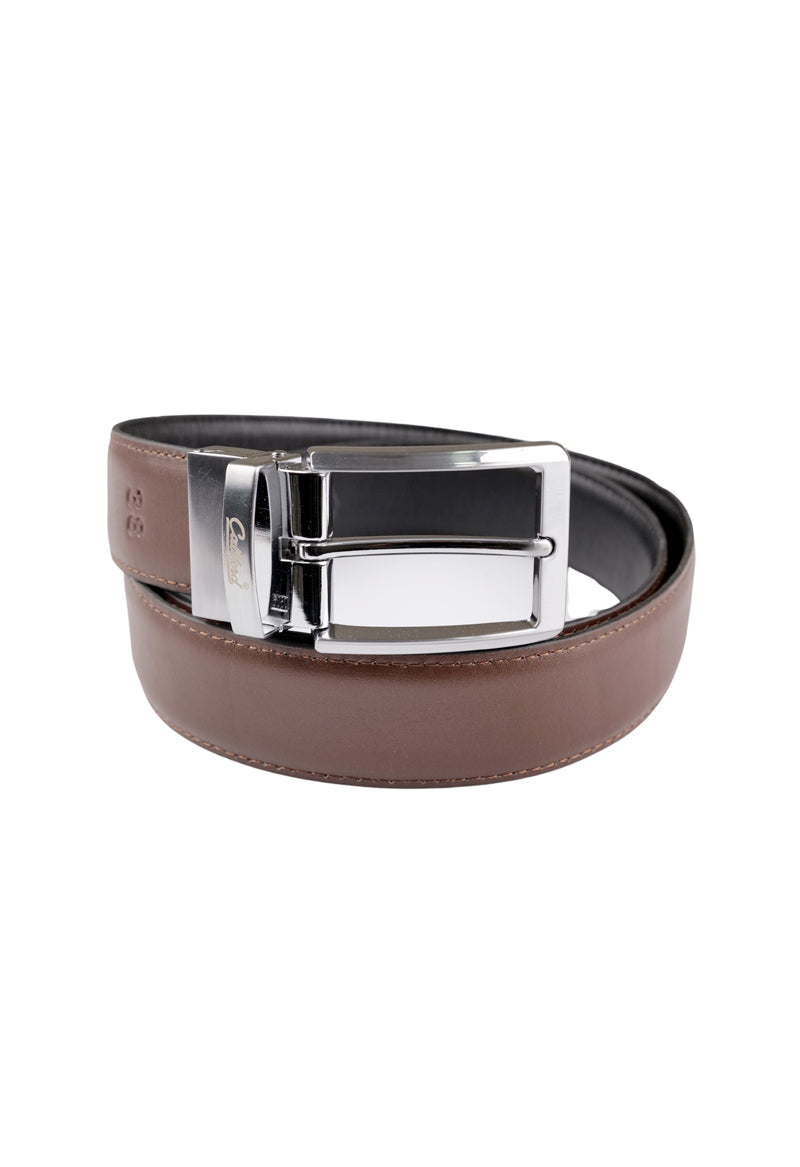 Reversible Smooth Leather Belt / Brown # 163