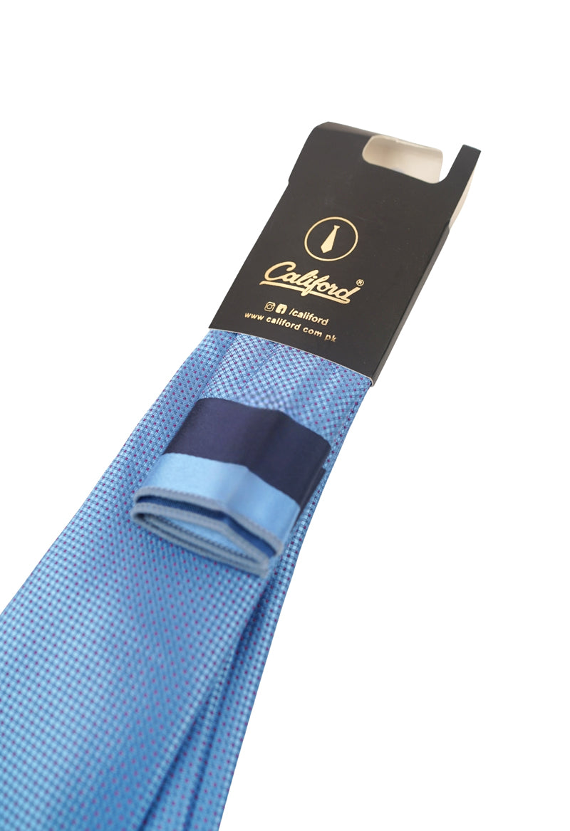 Premium Light Blue & Purple Micro-Pattern Necktie & Pocket Square Set