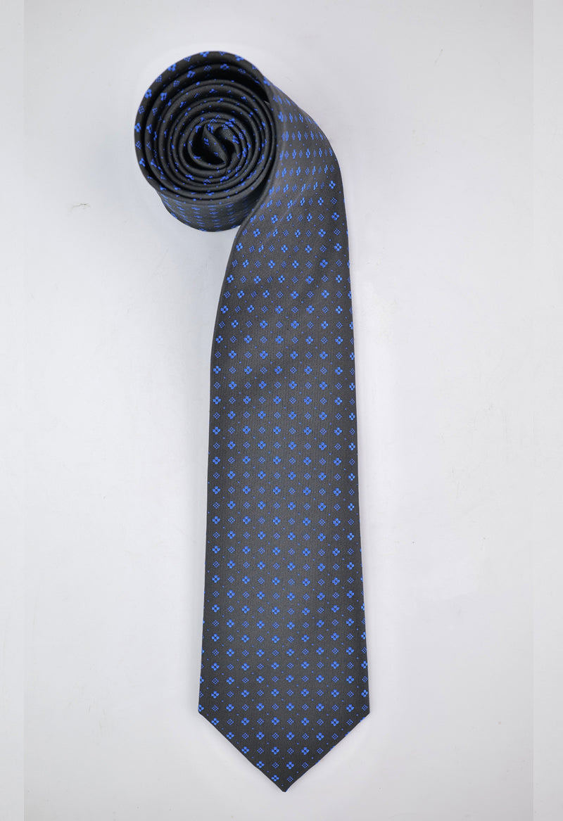 Charcoal Blue Micro-Floral Necktie & Pocket Square Set