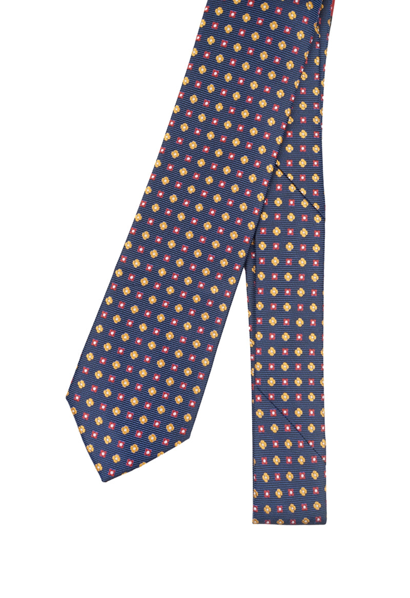 Navy Floral Geometric Necktie & Pocket Square Set